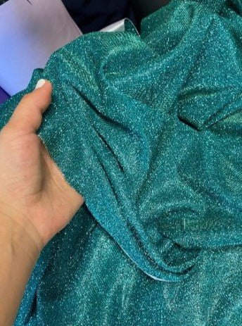 Teal Green Stretch Metallic Lurex - Image 4