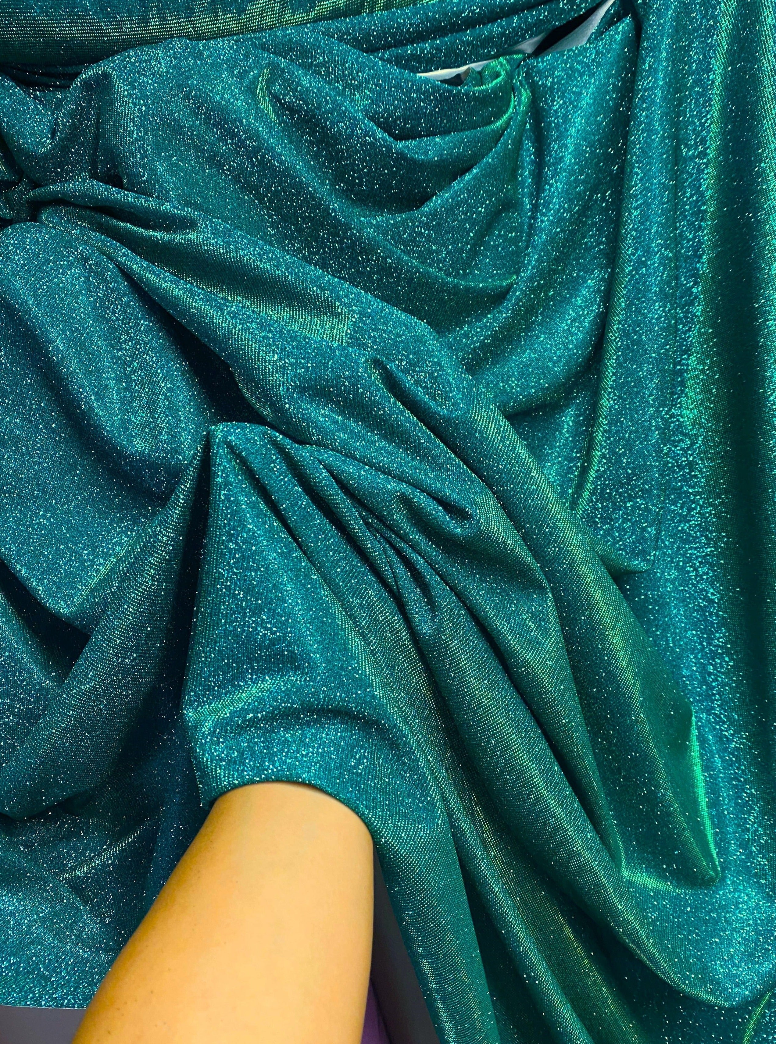 Teal Green Stretch Metallic Lurex - Image 6