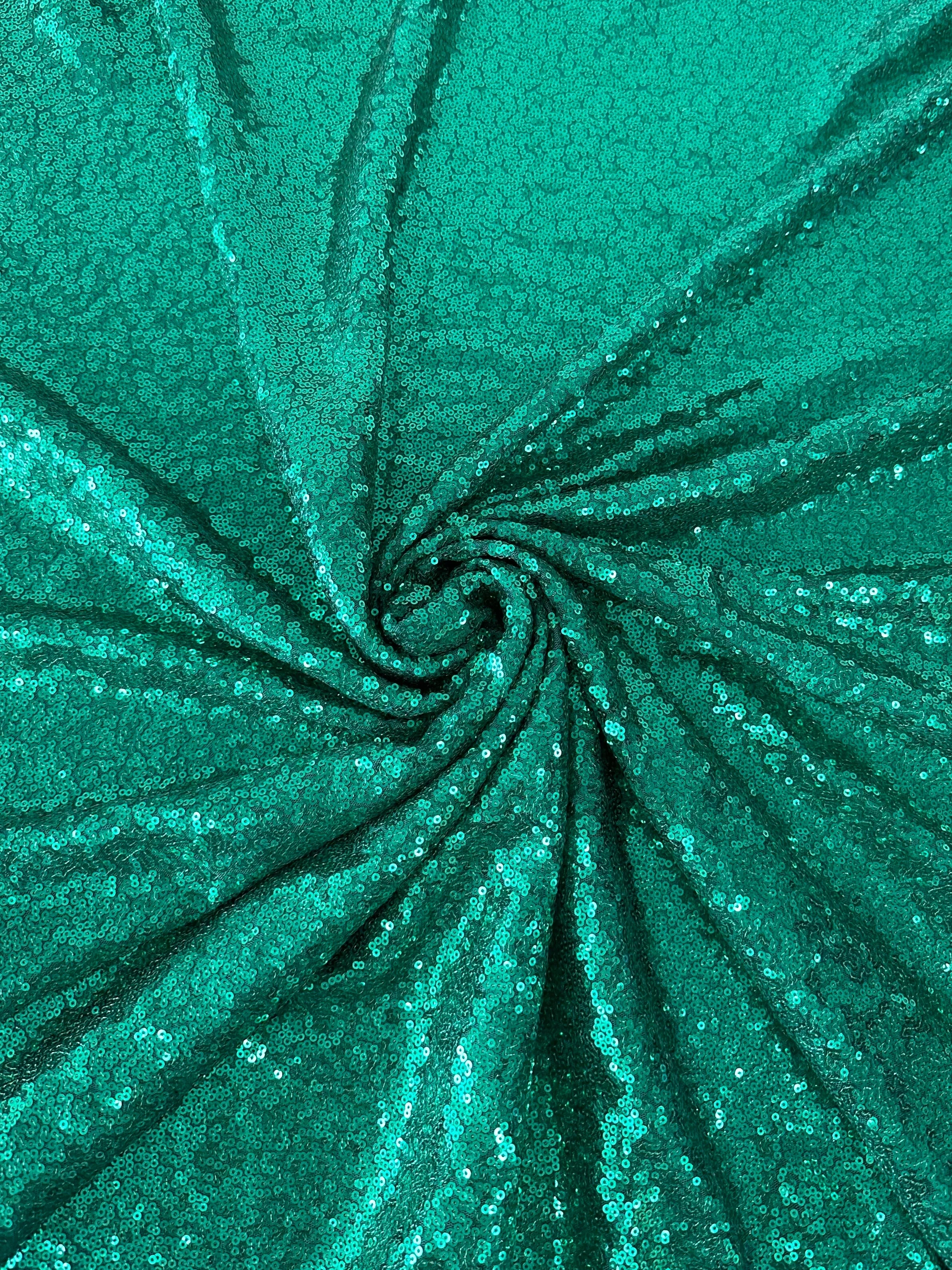 Teal Green Stretch Sequin on Mesh