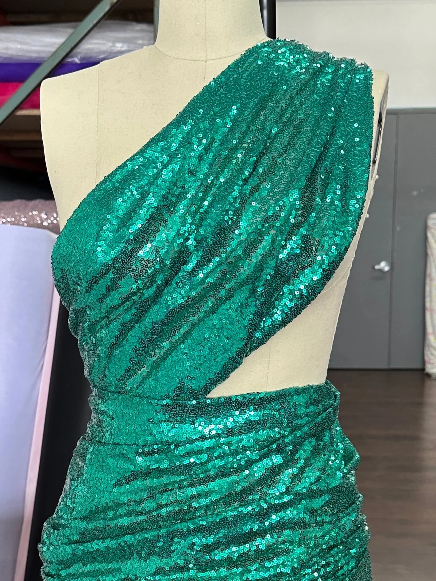Teal Green Stretch Sequin on Mesh - Image 10