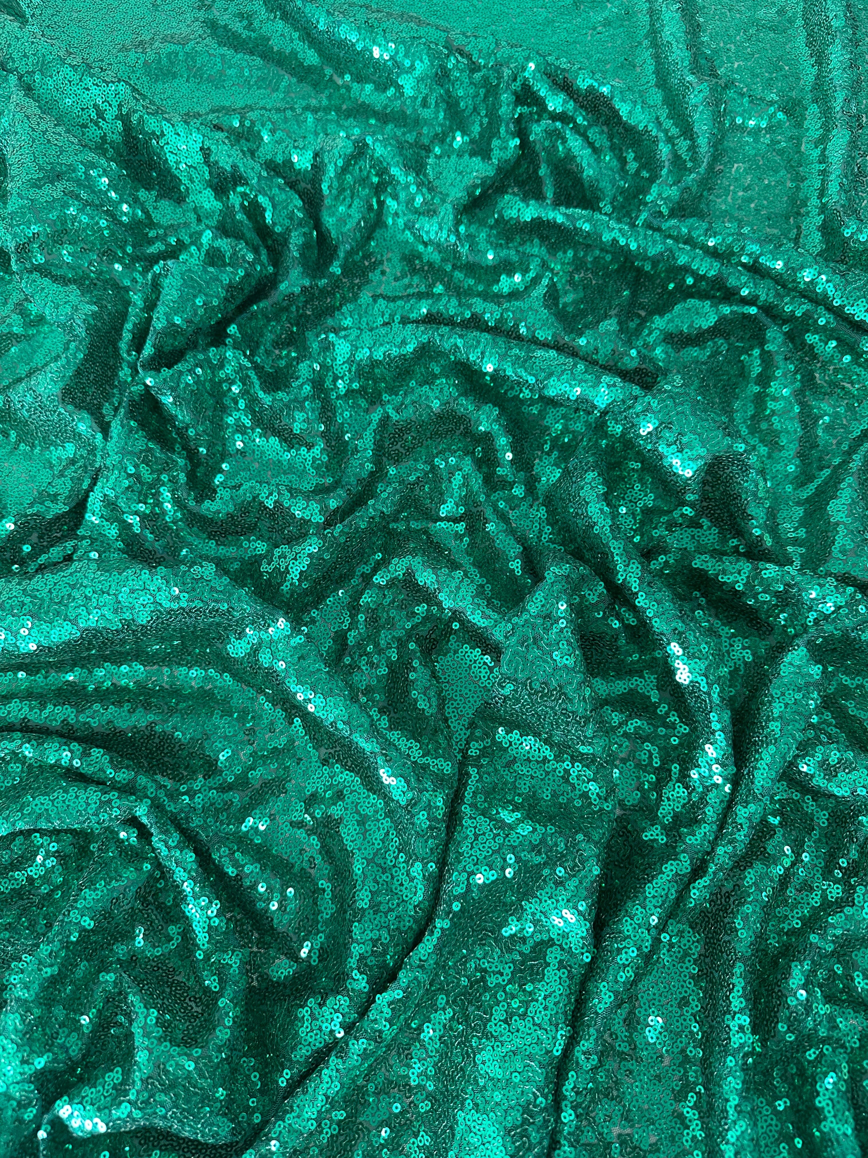 Teal Green Stretch Sequin on Mesh - Image 2