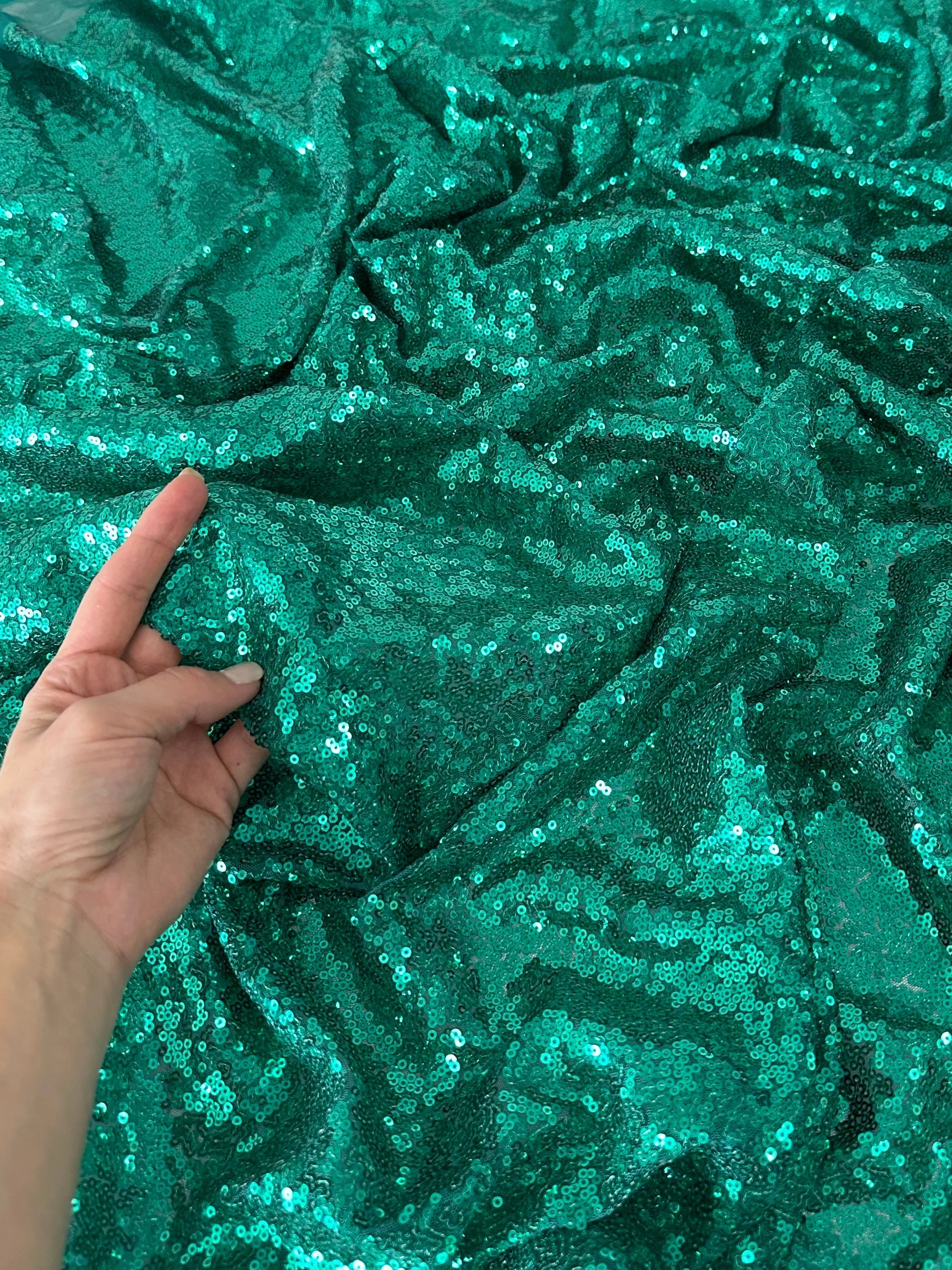 Teal Green Stretch Sequin on Mesh - Image 3