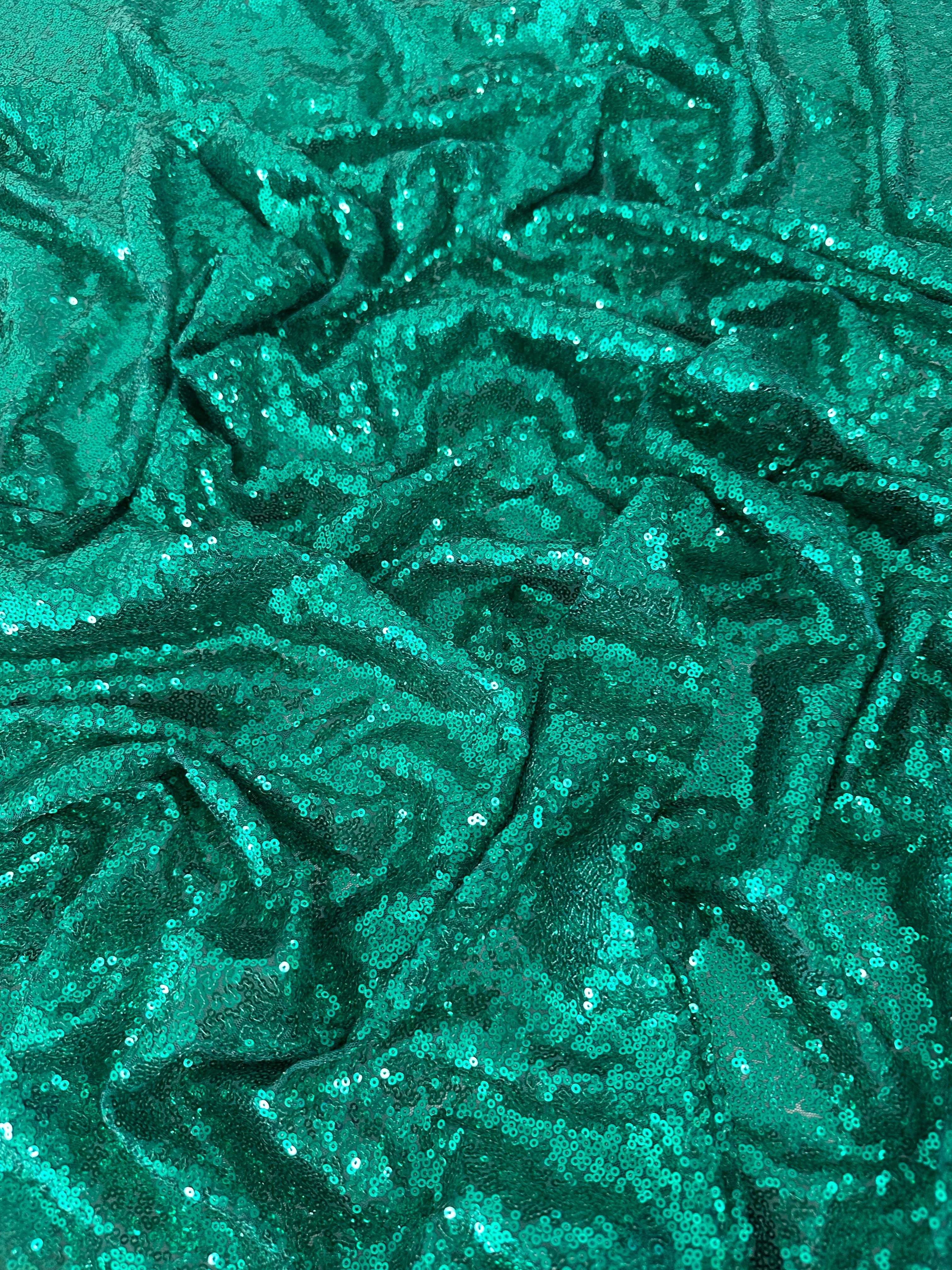 Teal Green Stretch Sequin on Mesh - Image 4