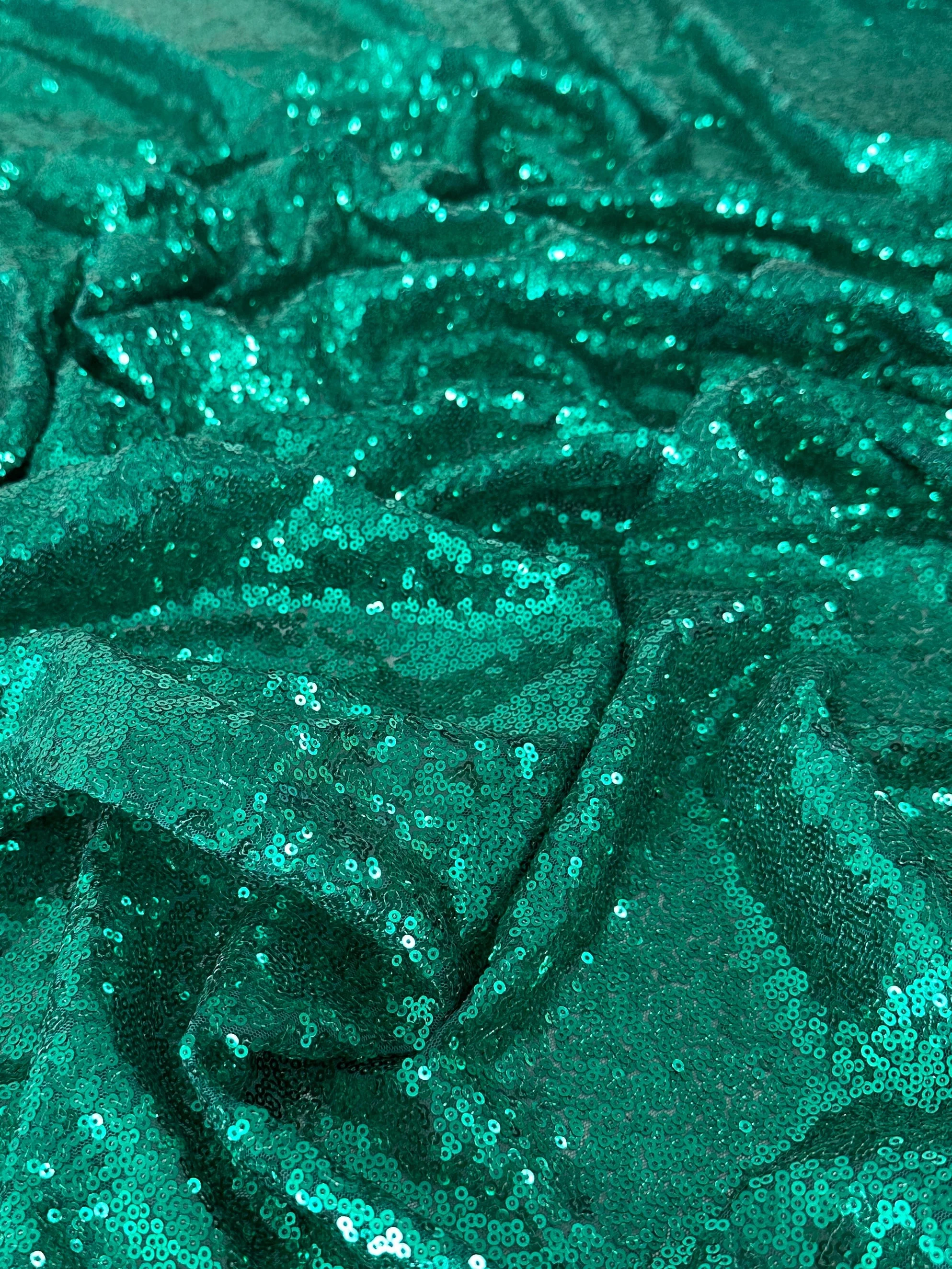 Teal Green Stretch Sequin on Mesh - Image 5