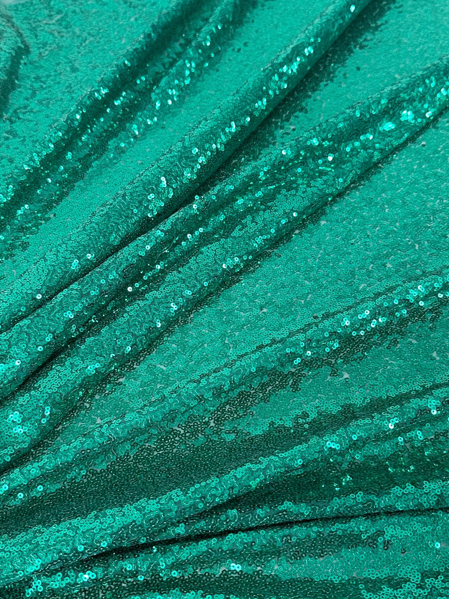 Teal Green Stretch Sequin on Mesh - Image 6