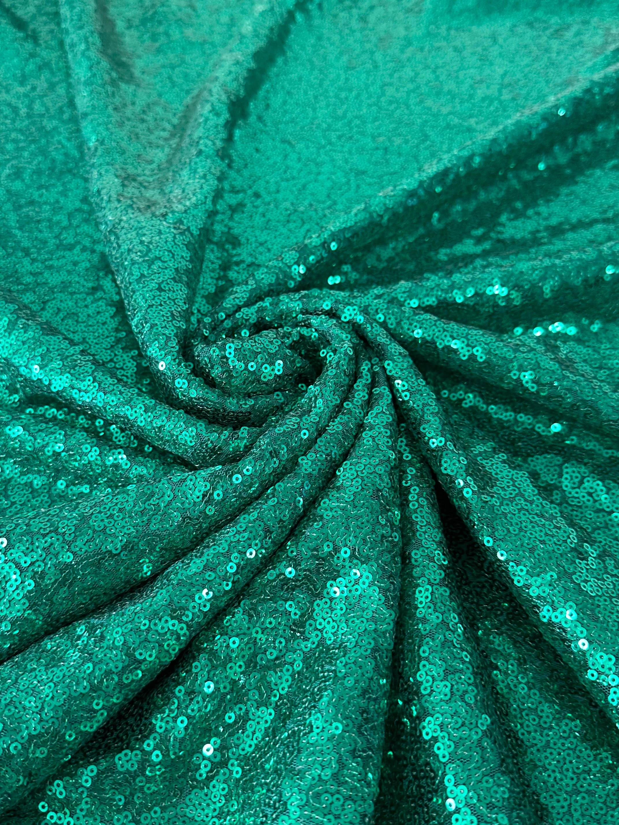 Teal Green Stretch Sequin on Mesh - Image 9