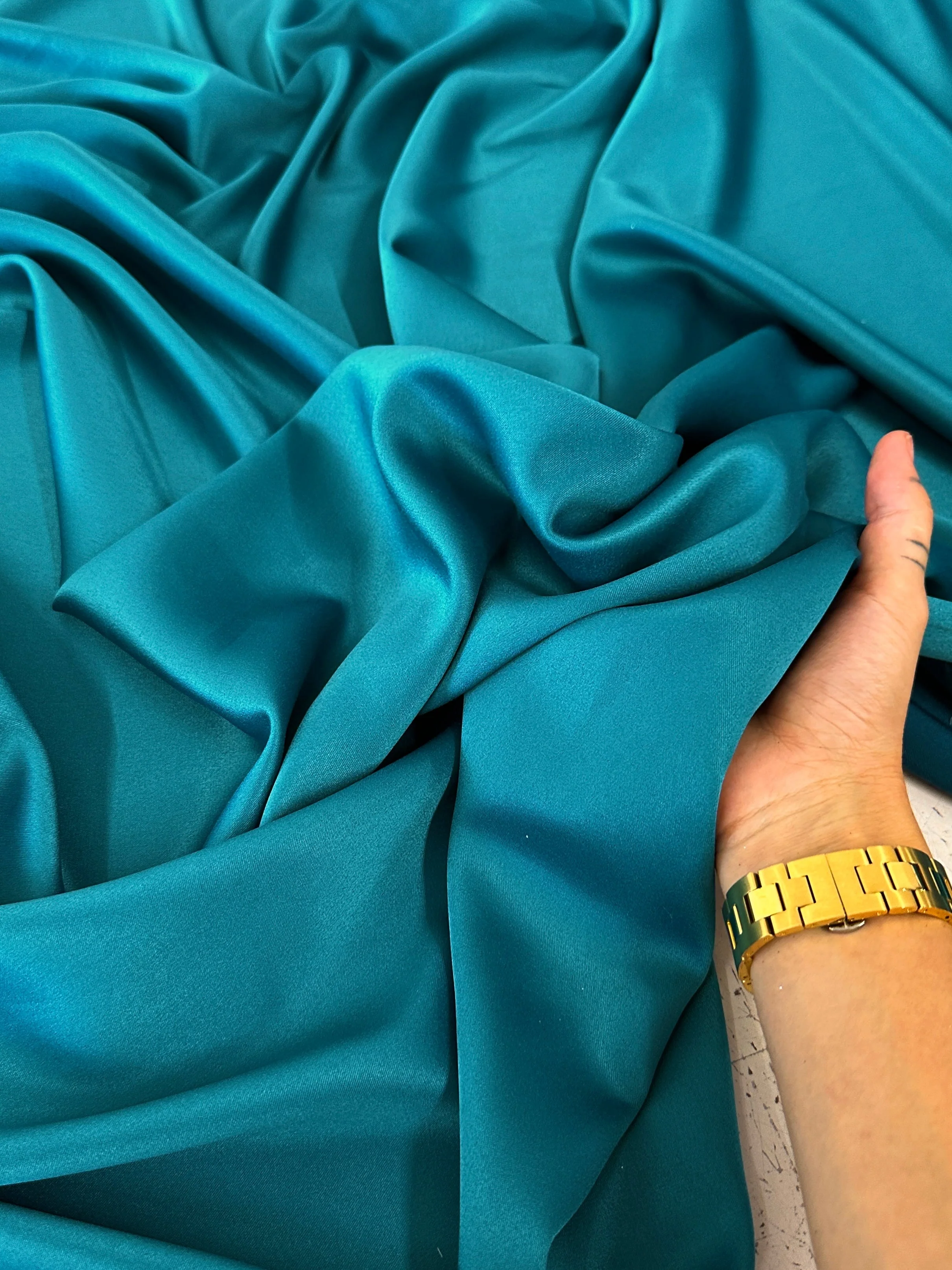 Teal Green Stretch Crepe Back Satin - Image 4