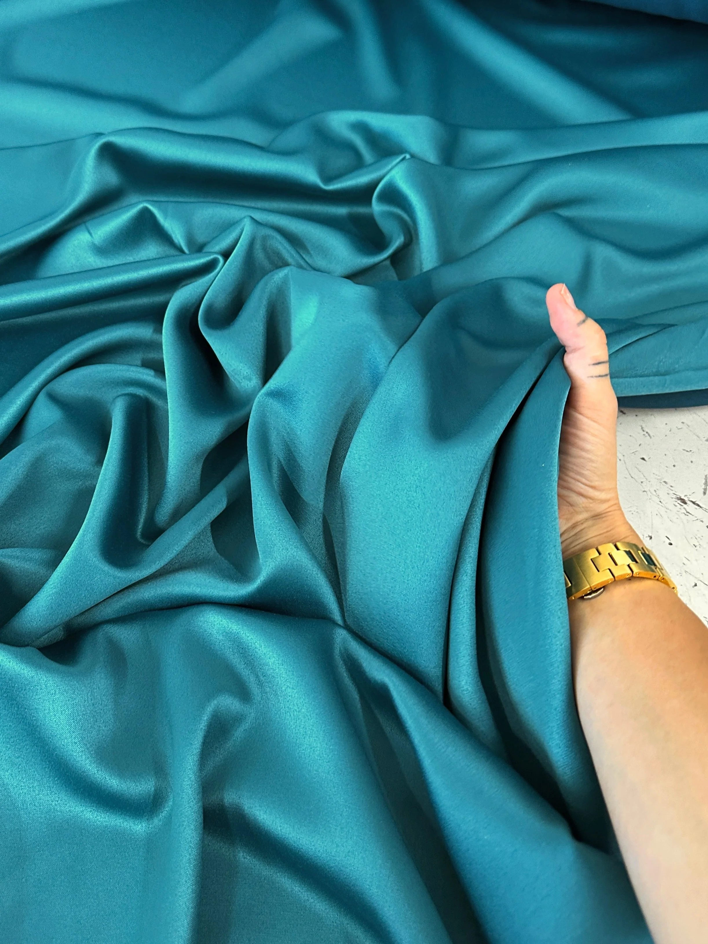 Teal Green Stretch Crepe Back Satin - Image 5