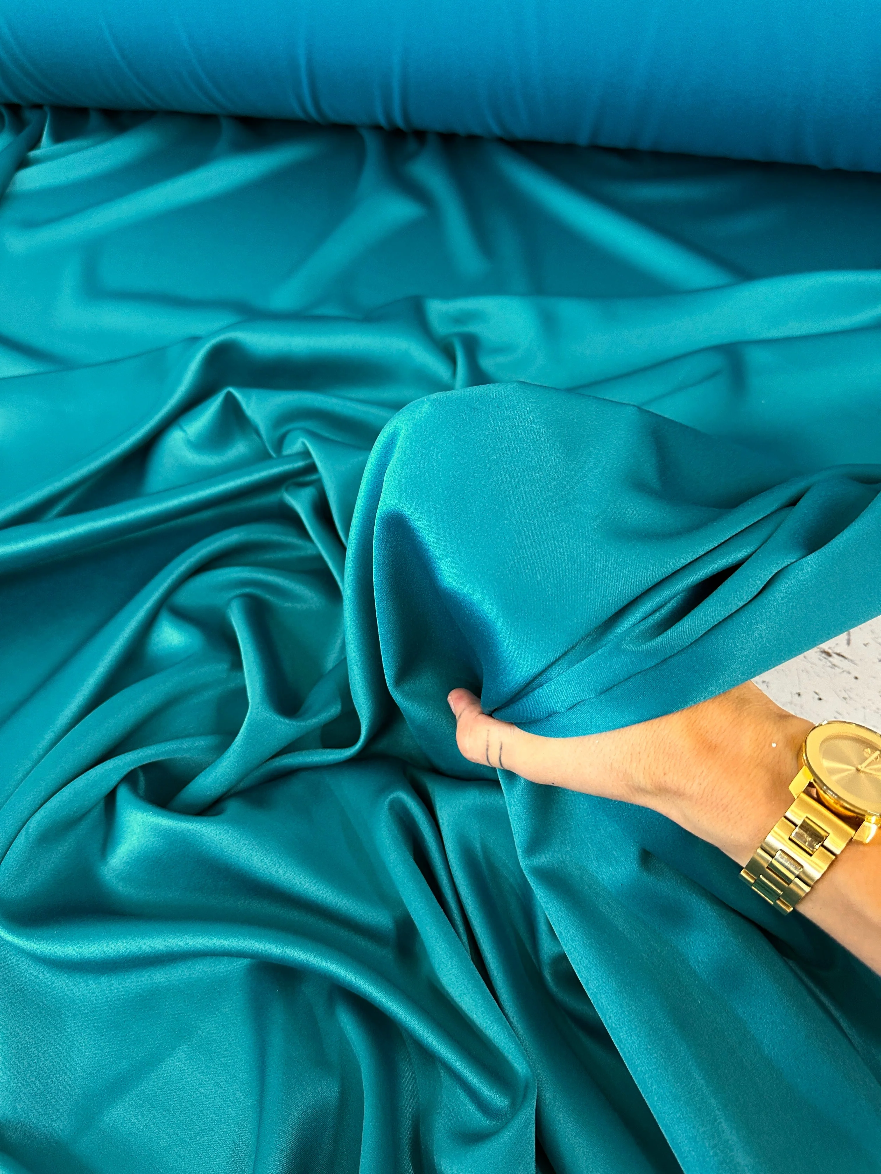 Teal Green Stretch Crepe Back Satin - Image 7