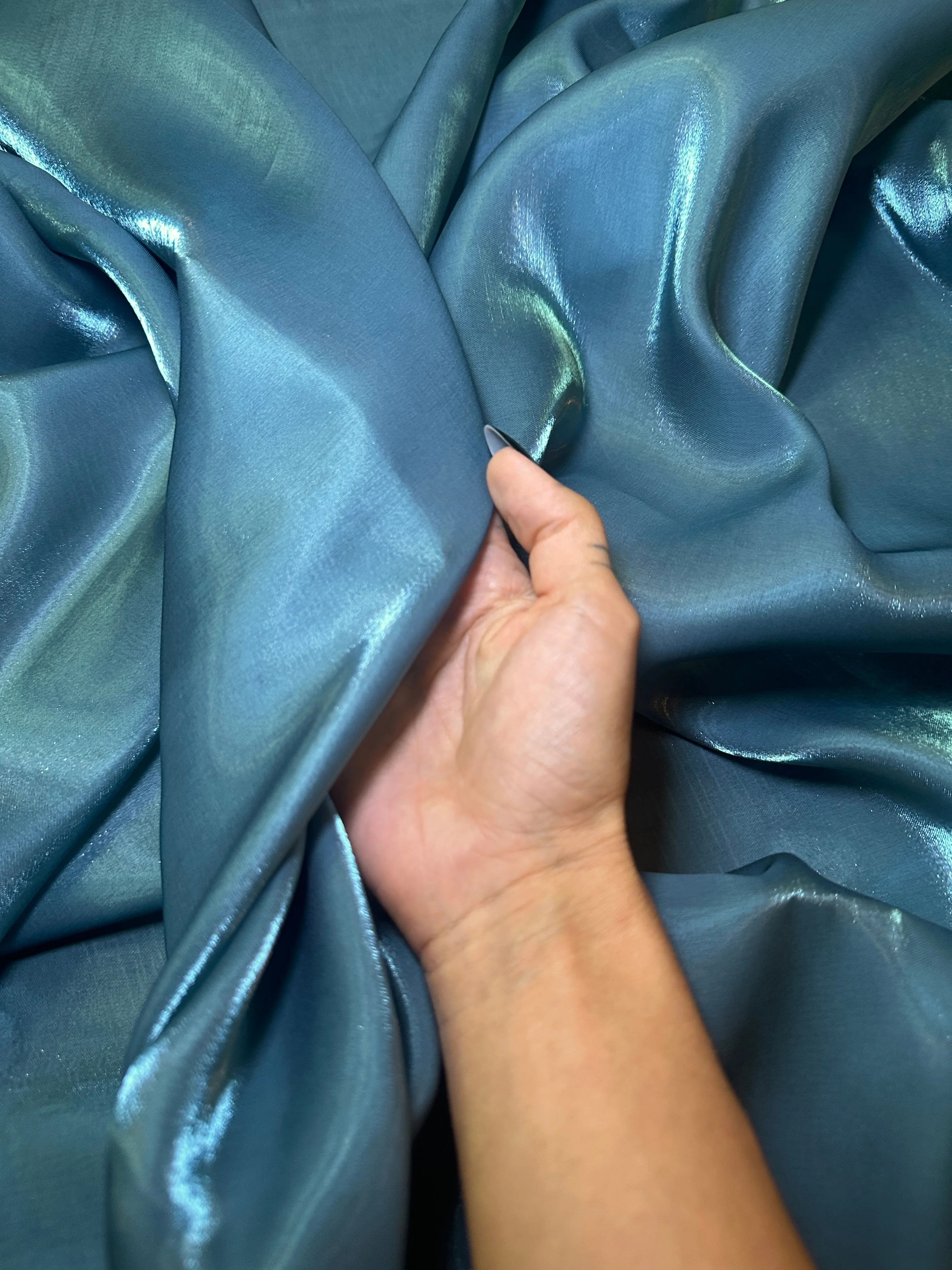 Denim Blue Water Liquid Shimmery Chiffon - Image 6