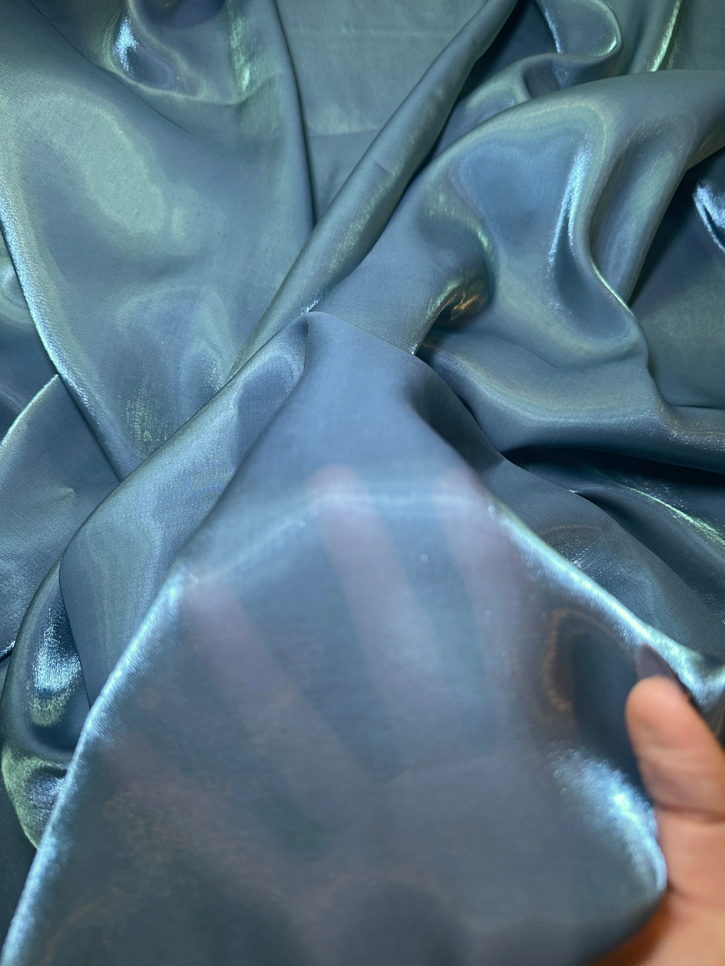 Denim Blue Water Liquid Shimmery Chiffon - Image 7