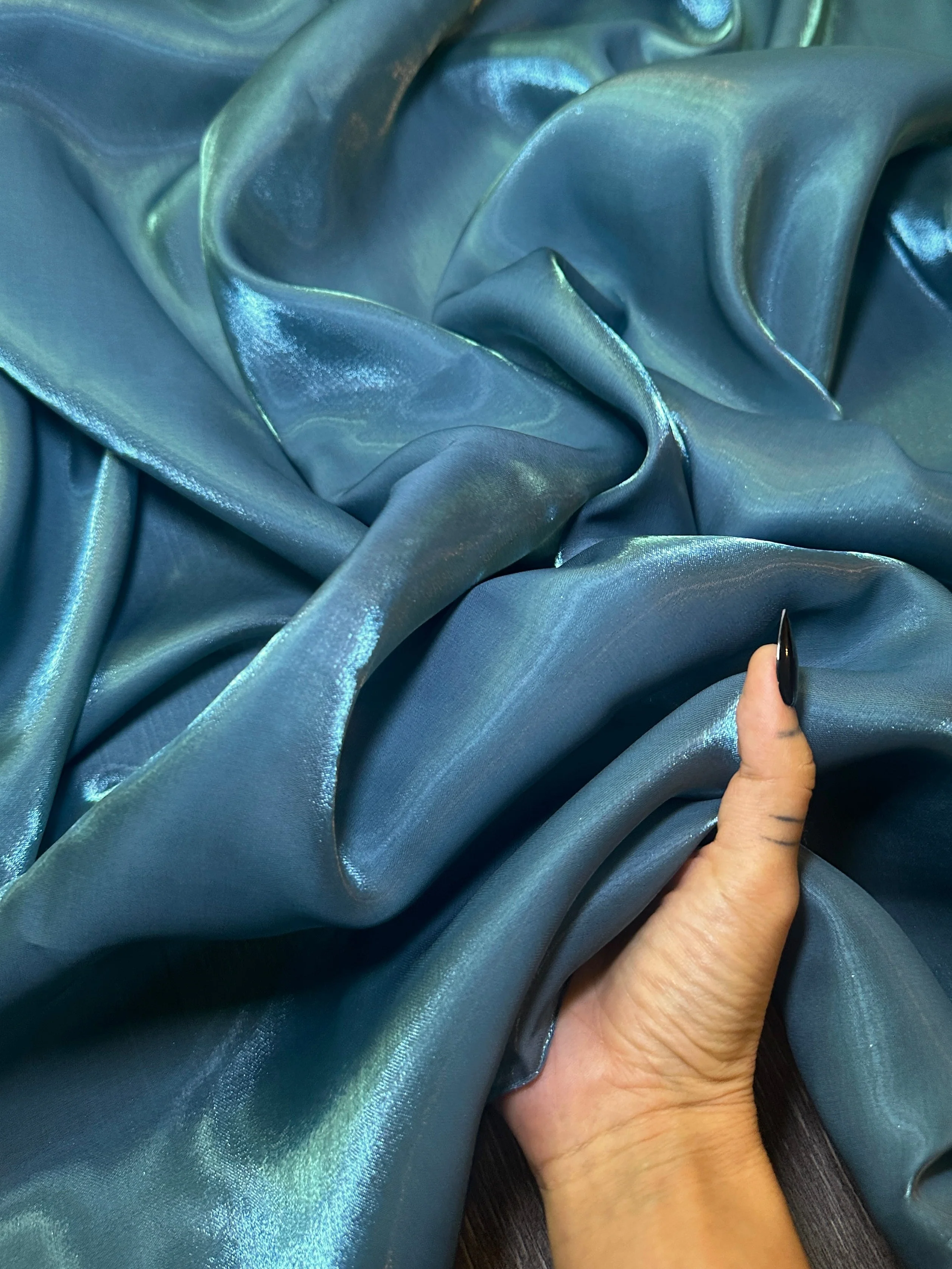Denim Blue Water Liquid Shimmery Chiffon - Image 8
