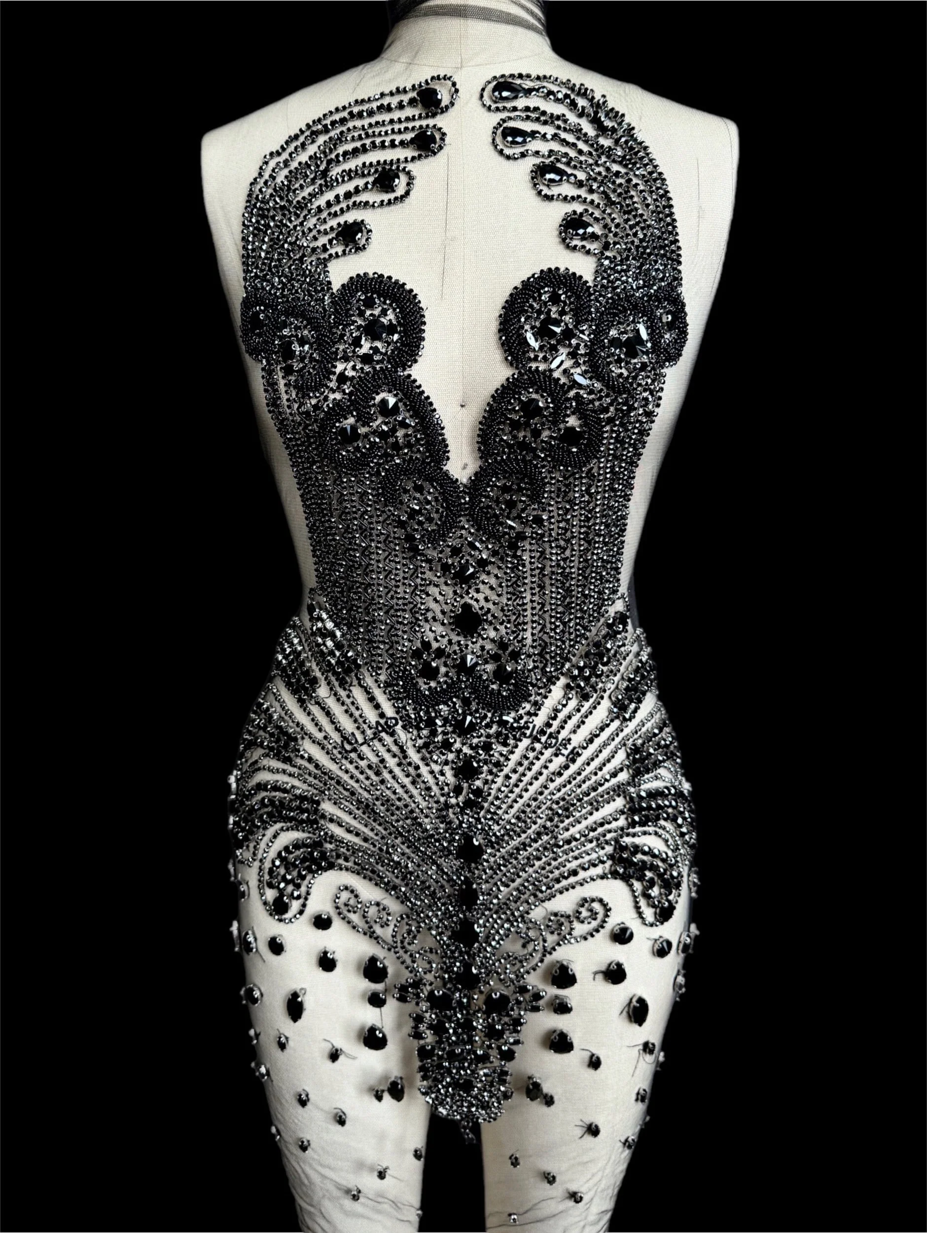 Tina Black Rhinestones Bodice Applique