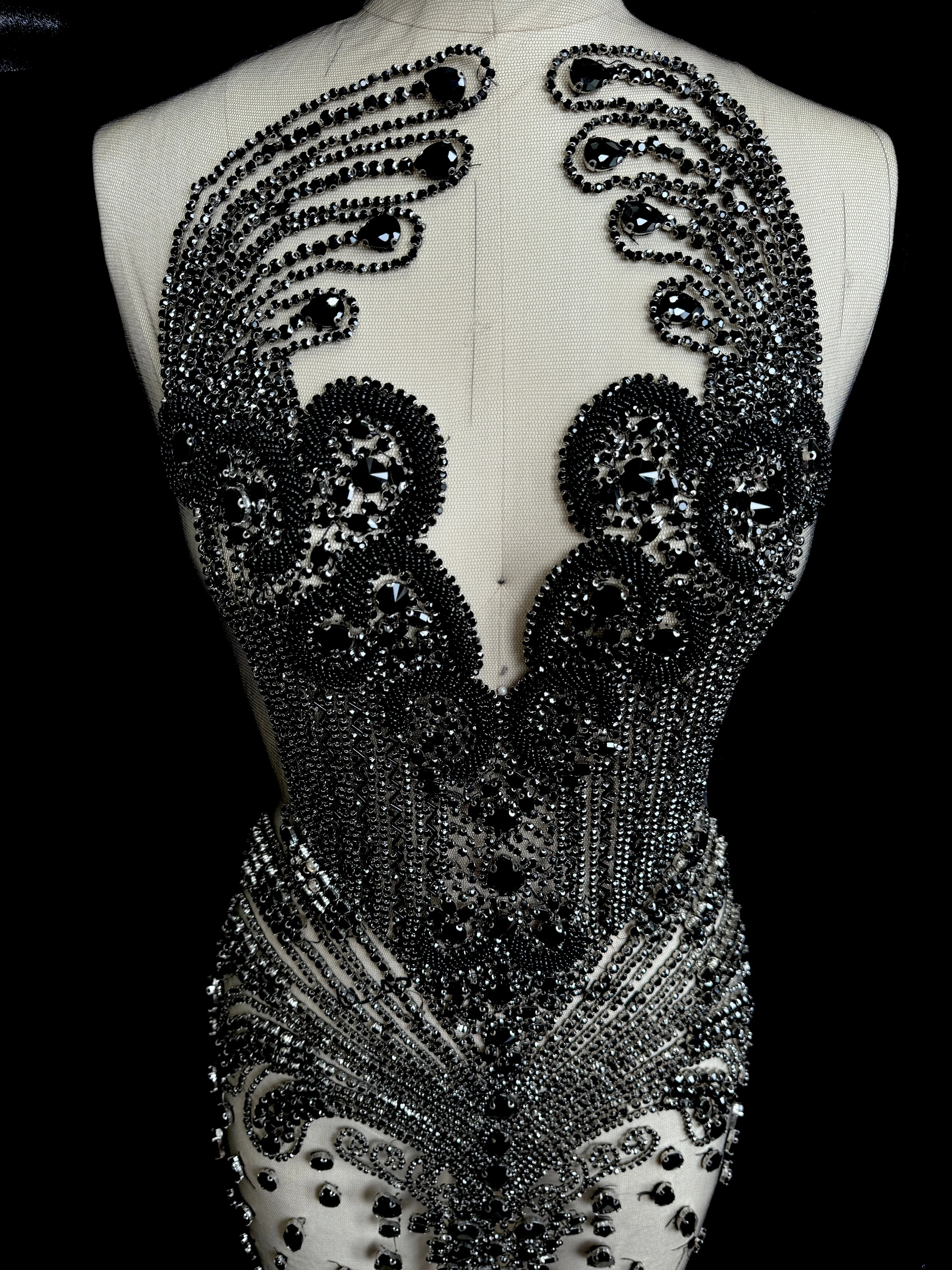 Tina Black Rhinestones Bodice Applique - Image 2