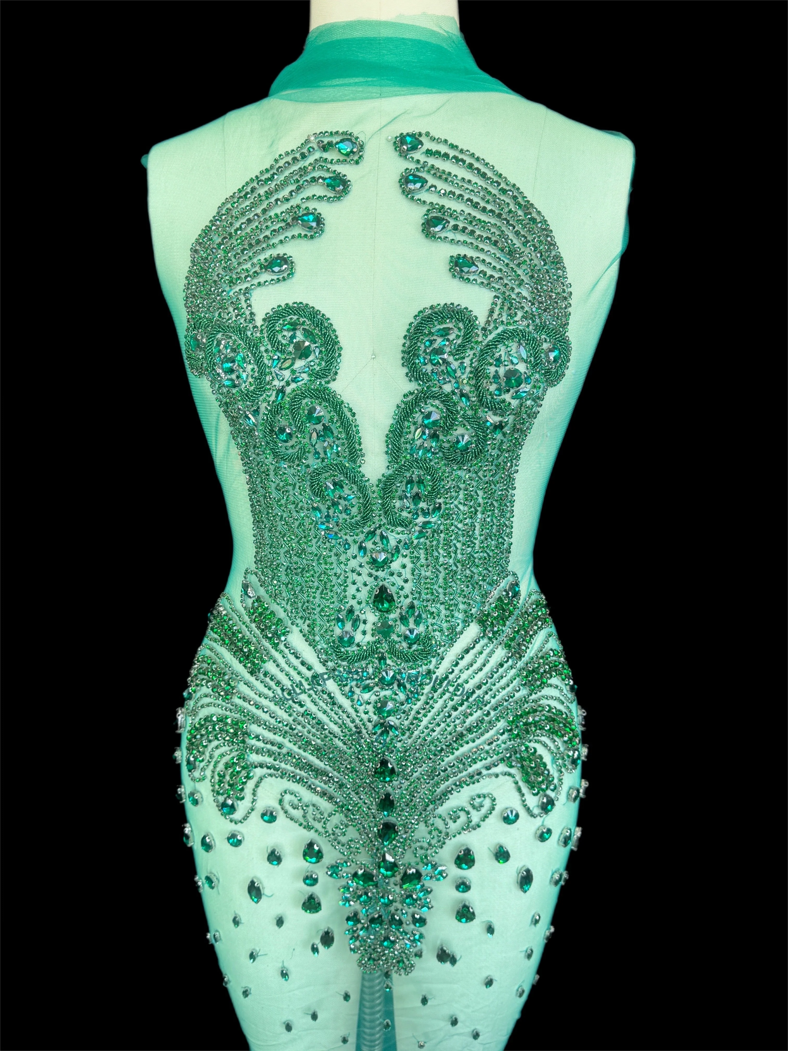 Tina Emerald Green Rhinestone Bodice Applique