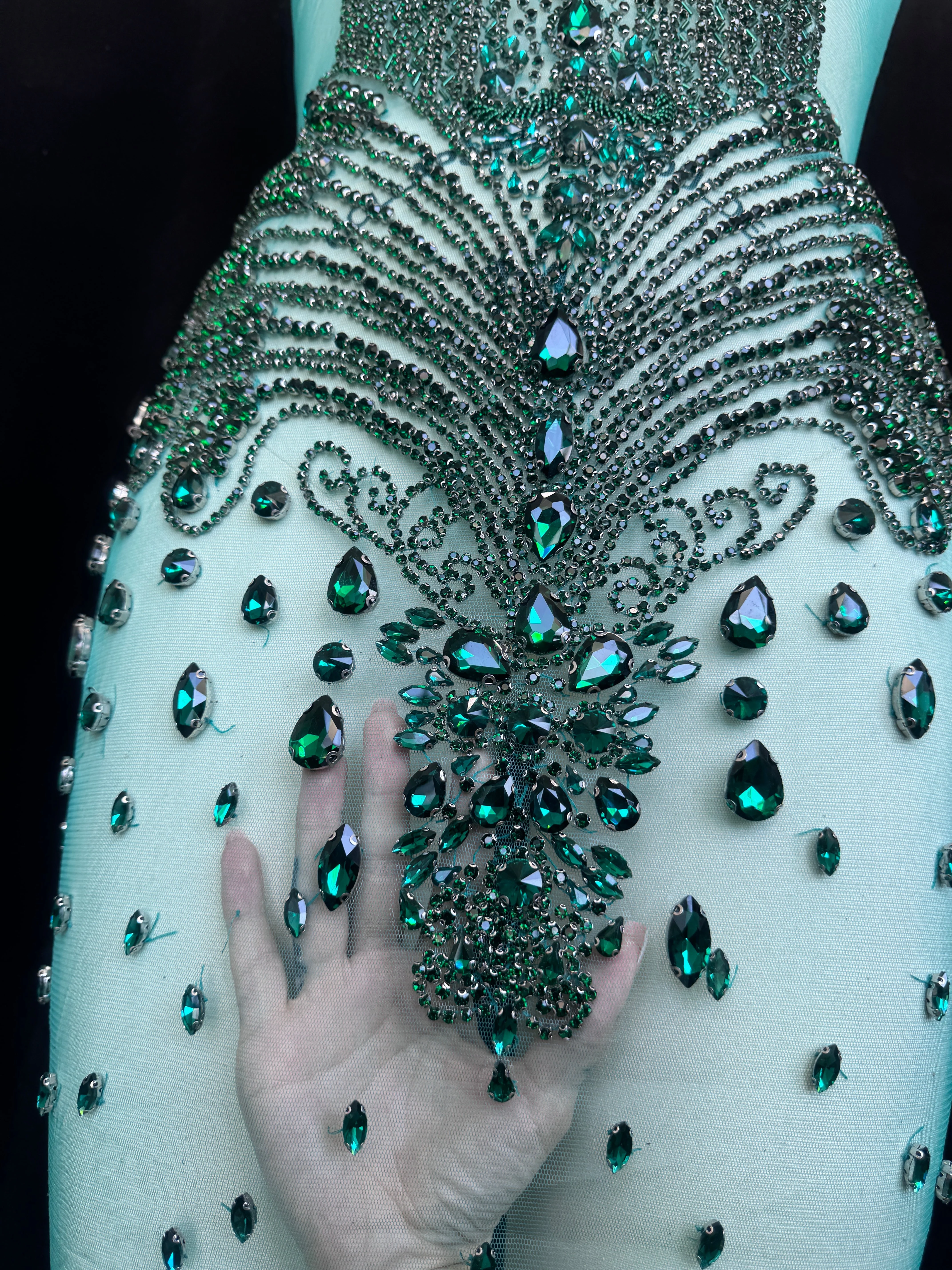 Tina Emerald Green Rhinestone Bodice Applique - Image 2