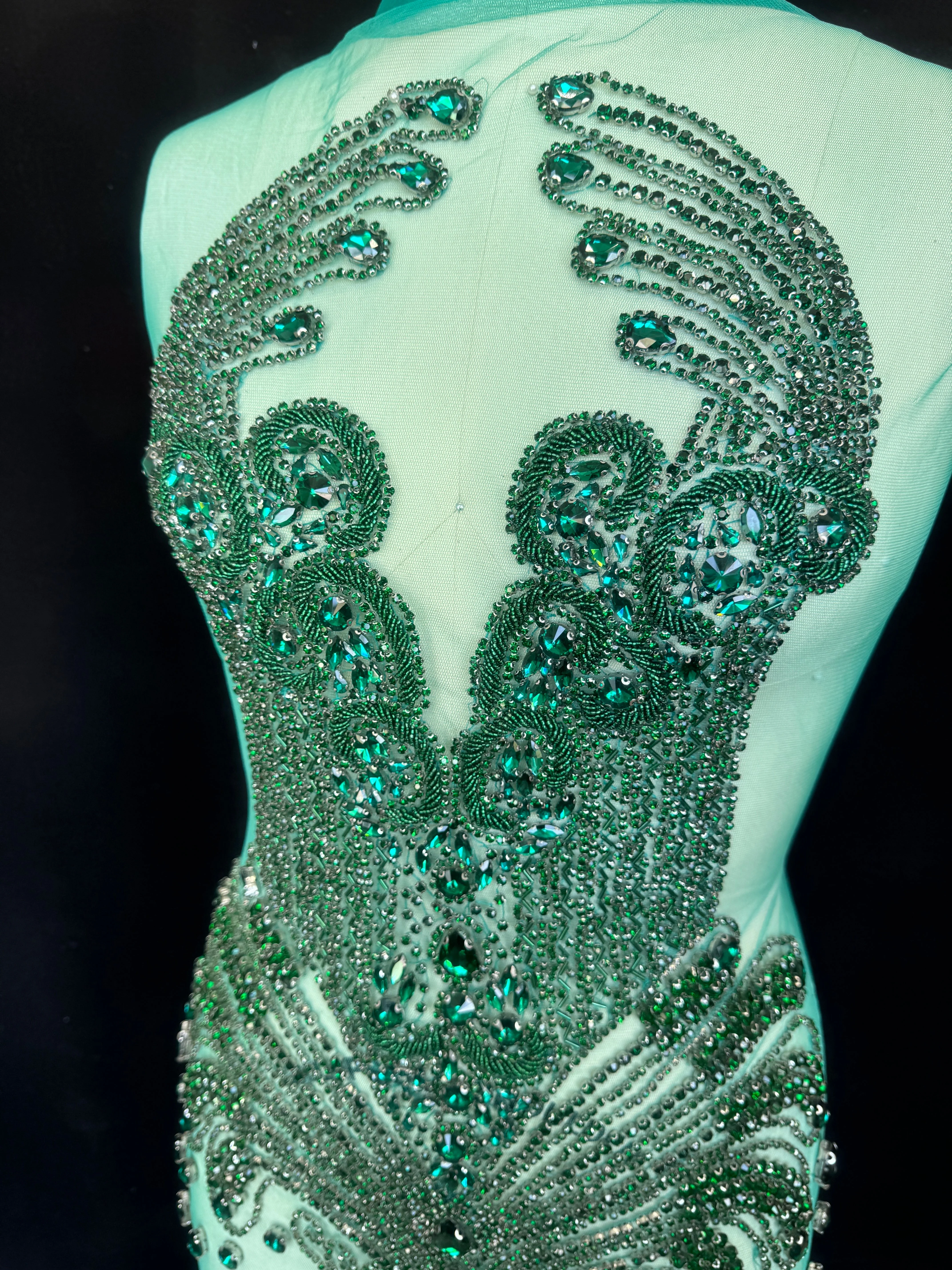 Tina Emerald Green Rhinestone Bodice Applique - Image 3