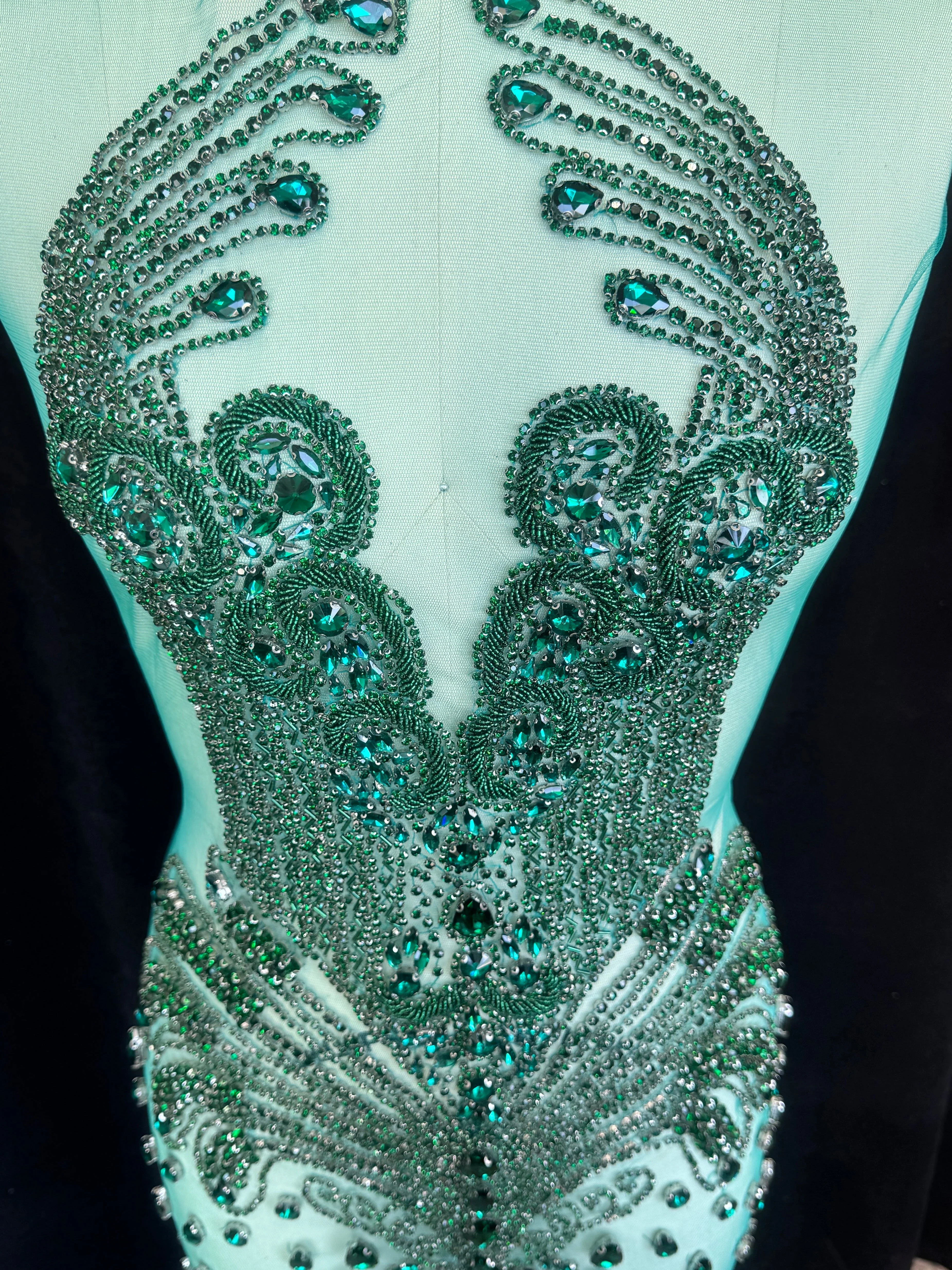 Tina Emerald Green Rhinestone Bodice Applique - Image 4