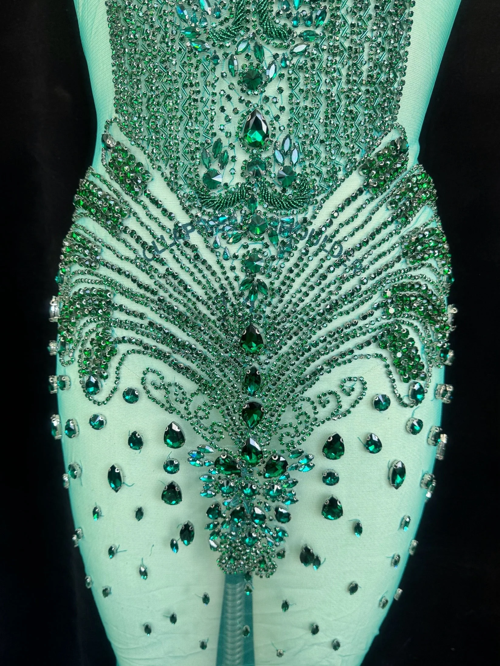 Tina Emerald Green Rhinestone Bodice Applique - Image 5