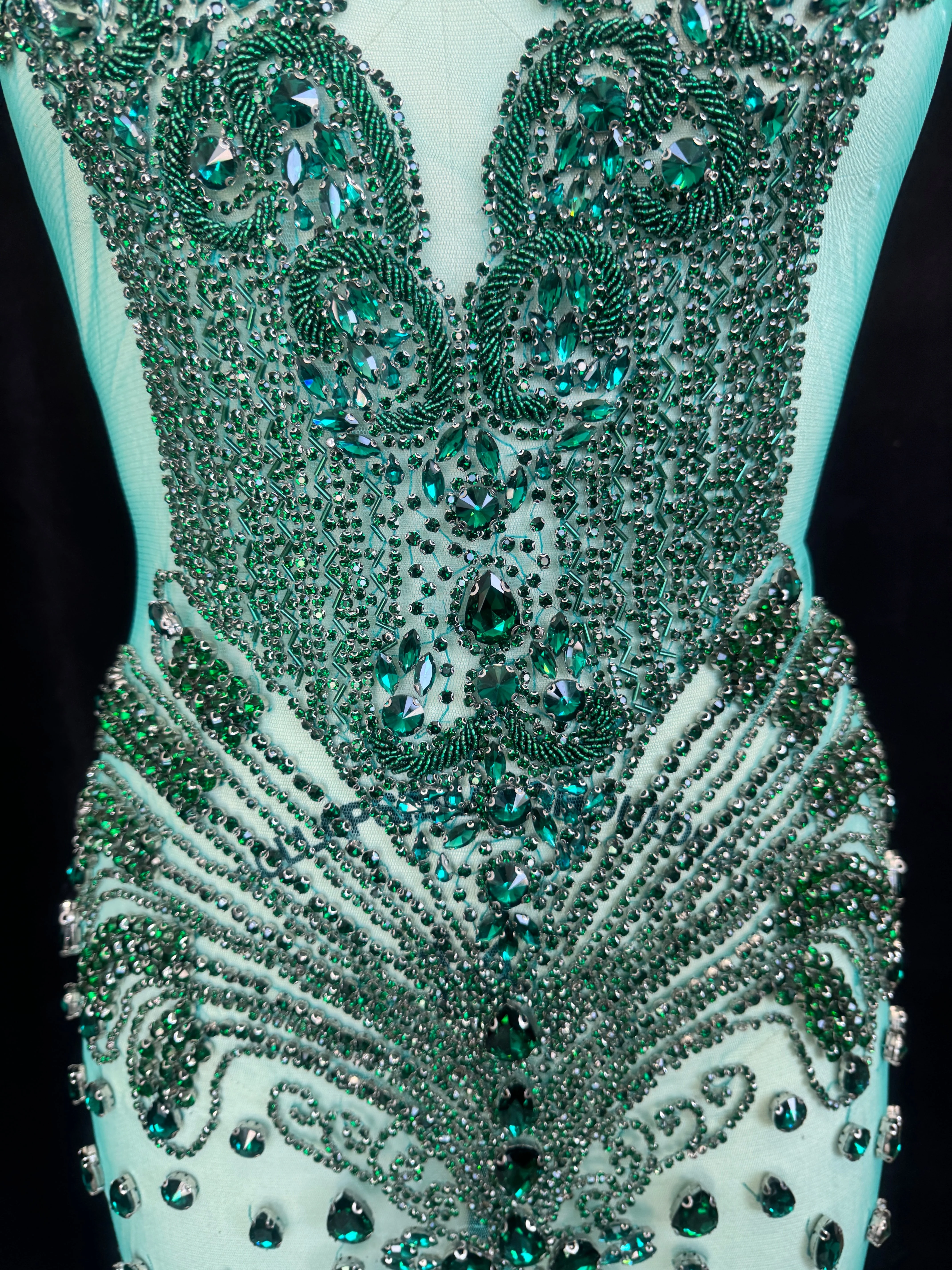 Tina Emerald Green Rhinestone Bodice Applique - Image 6