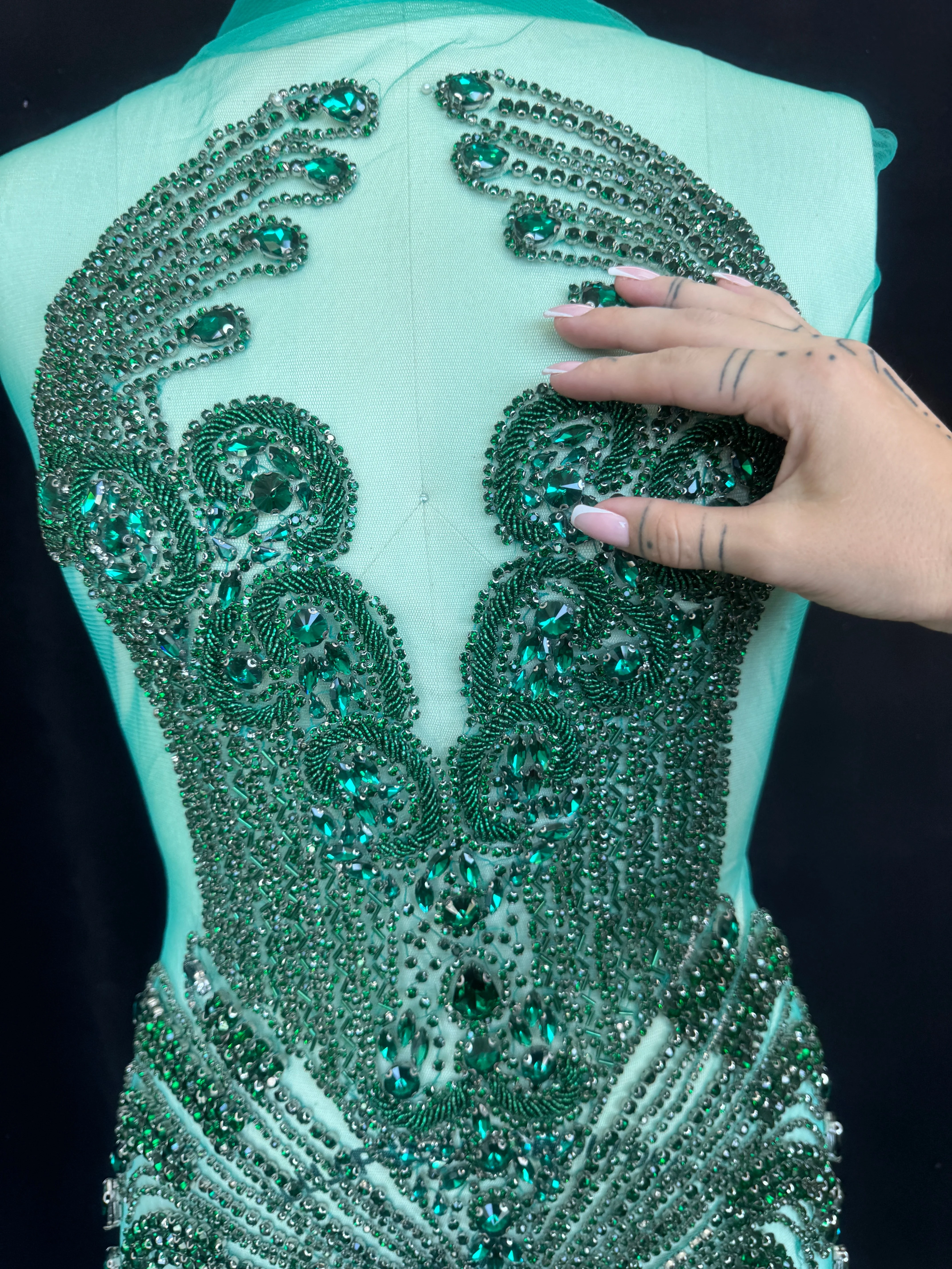 Tina Emerald Green Rhinestone Bodice Applique - Image 7