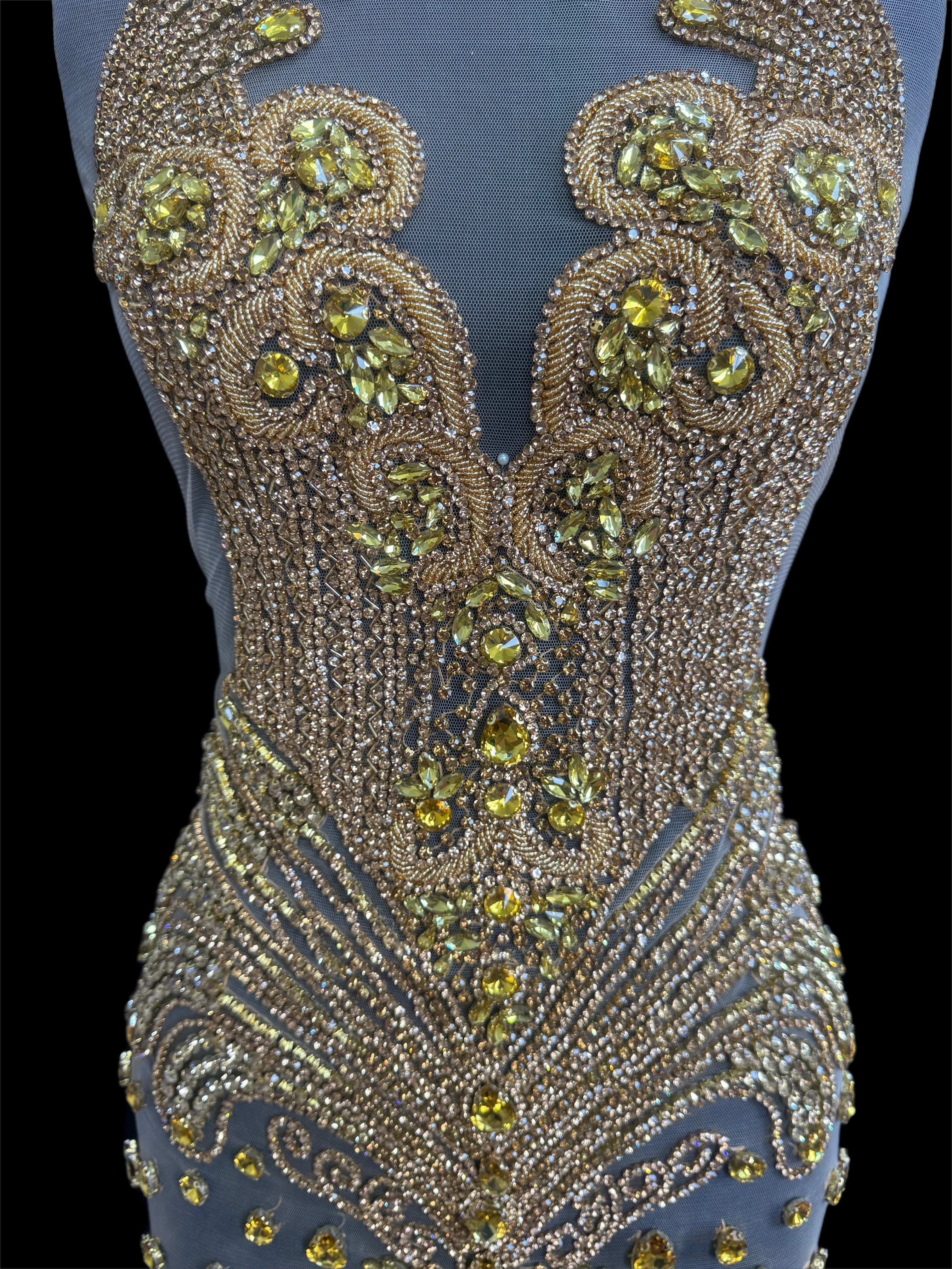 Tina Gold Rhinestone Bodice Applique - Image 2