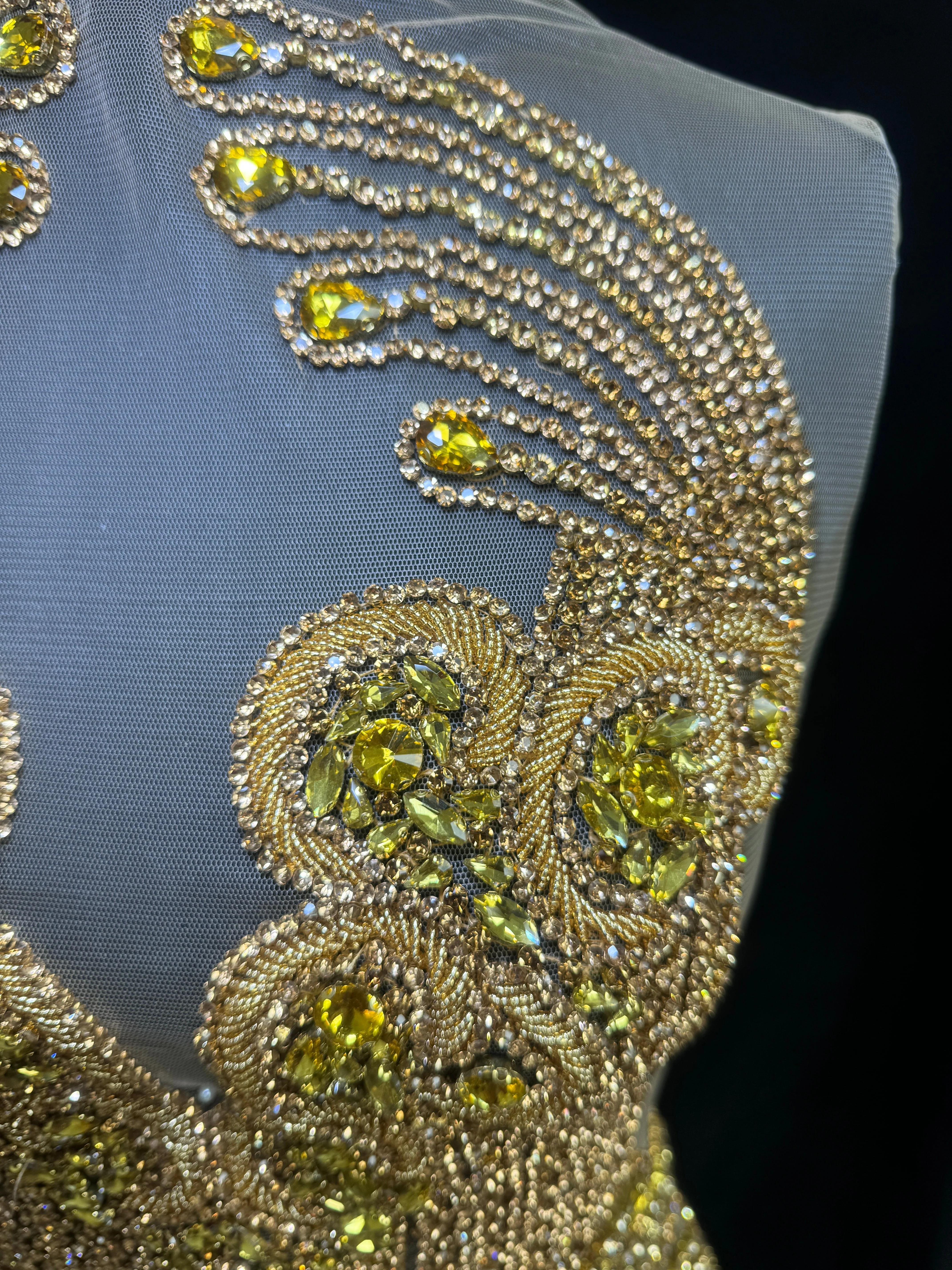 Tina Gold Rhinestone Bodice Applique - Image 9