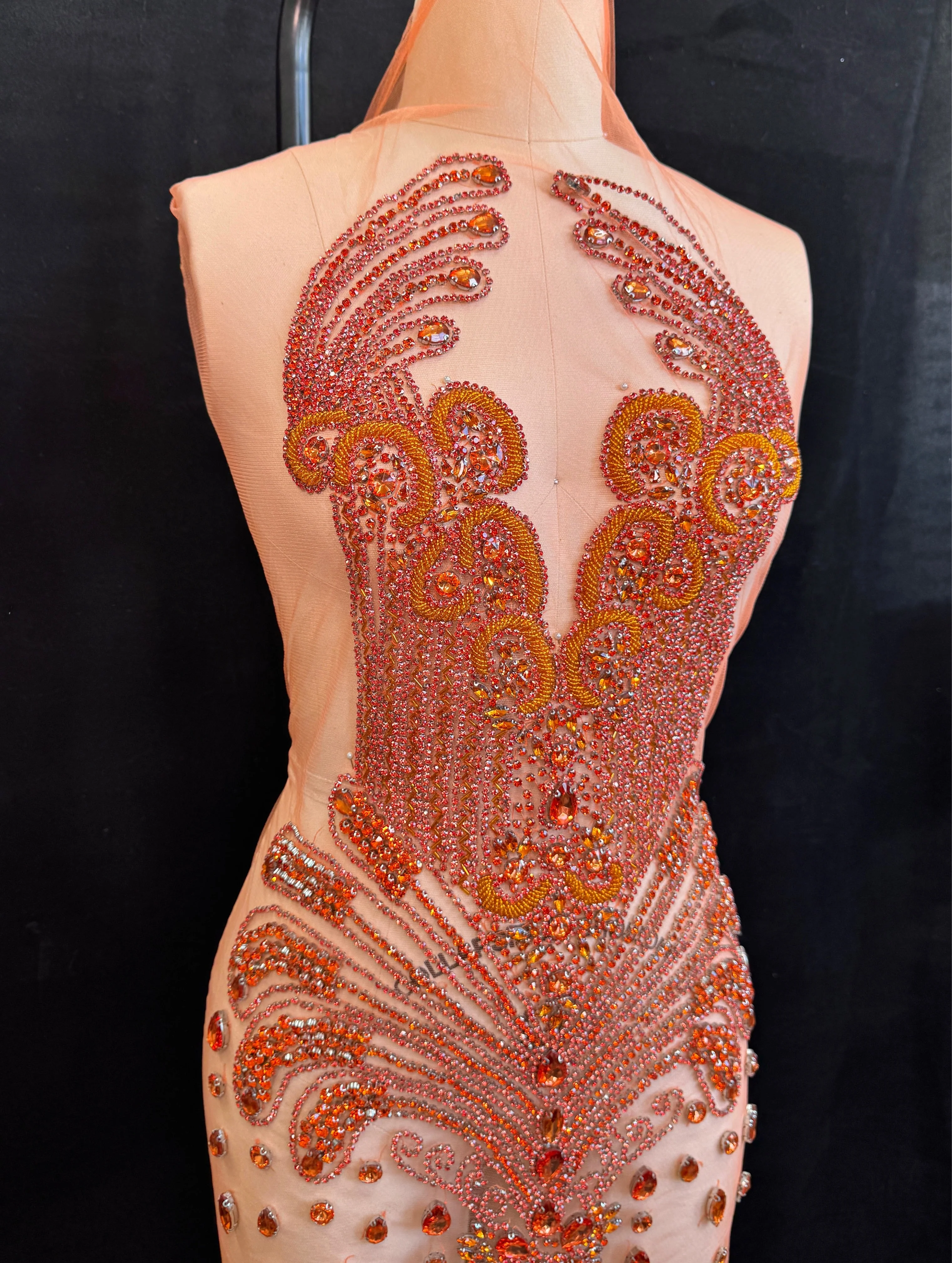Tina Orange Rhinestones Bodice Applique - Image 2