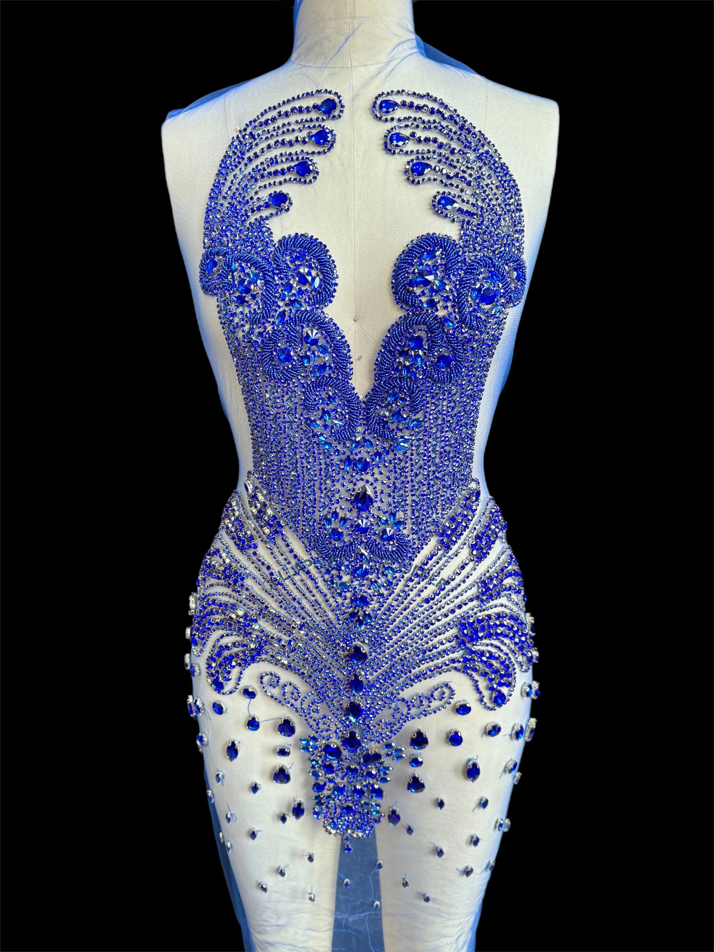 Tina Royal Blue Rhinestones Bodice Applique