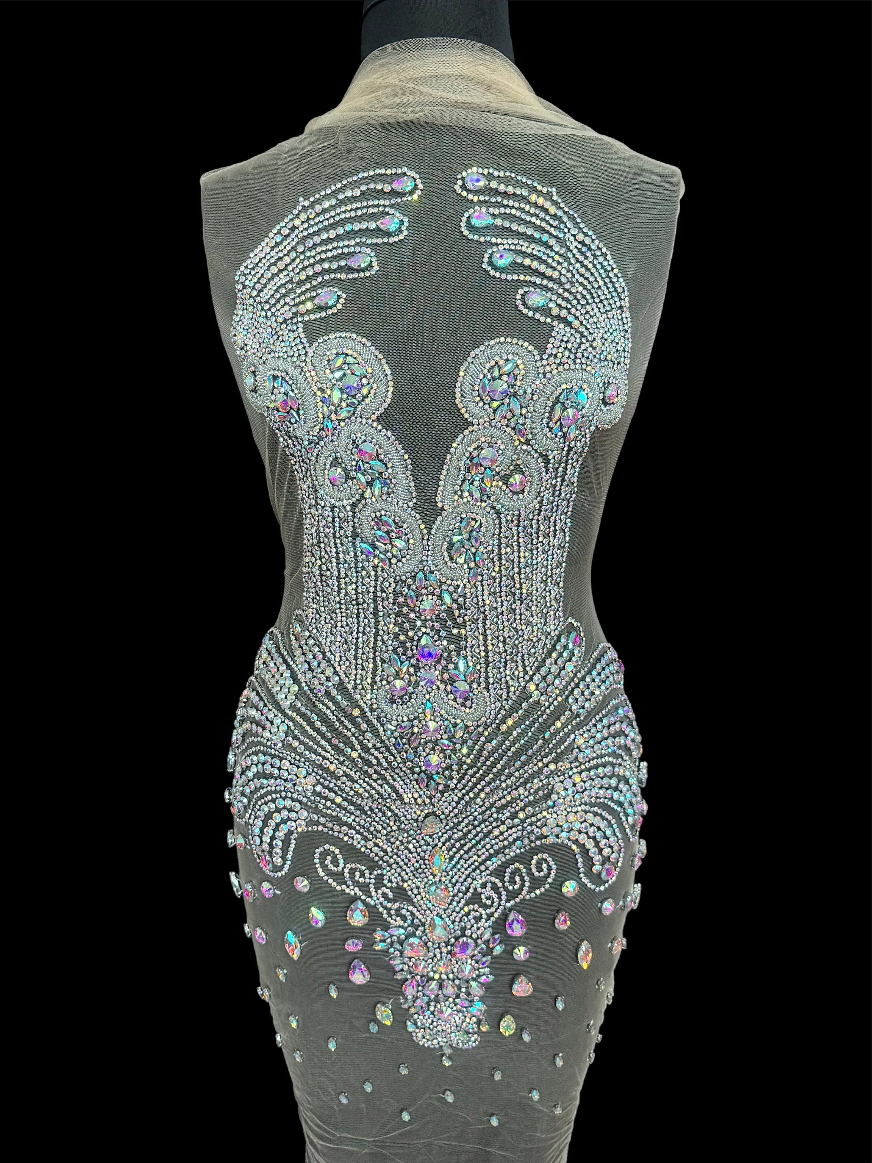 Tina Silver Iridescent Rhinestone Bodice Applique