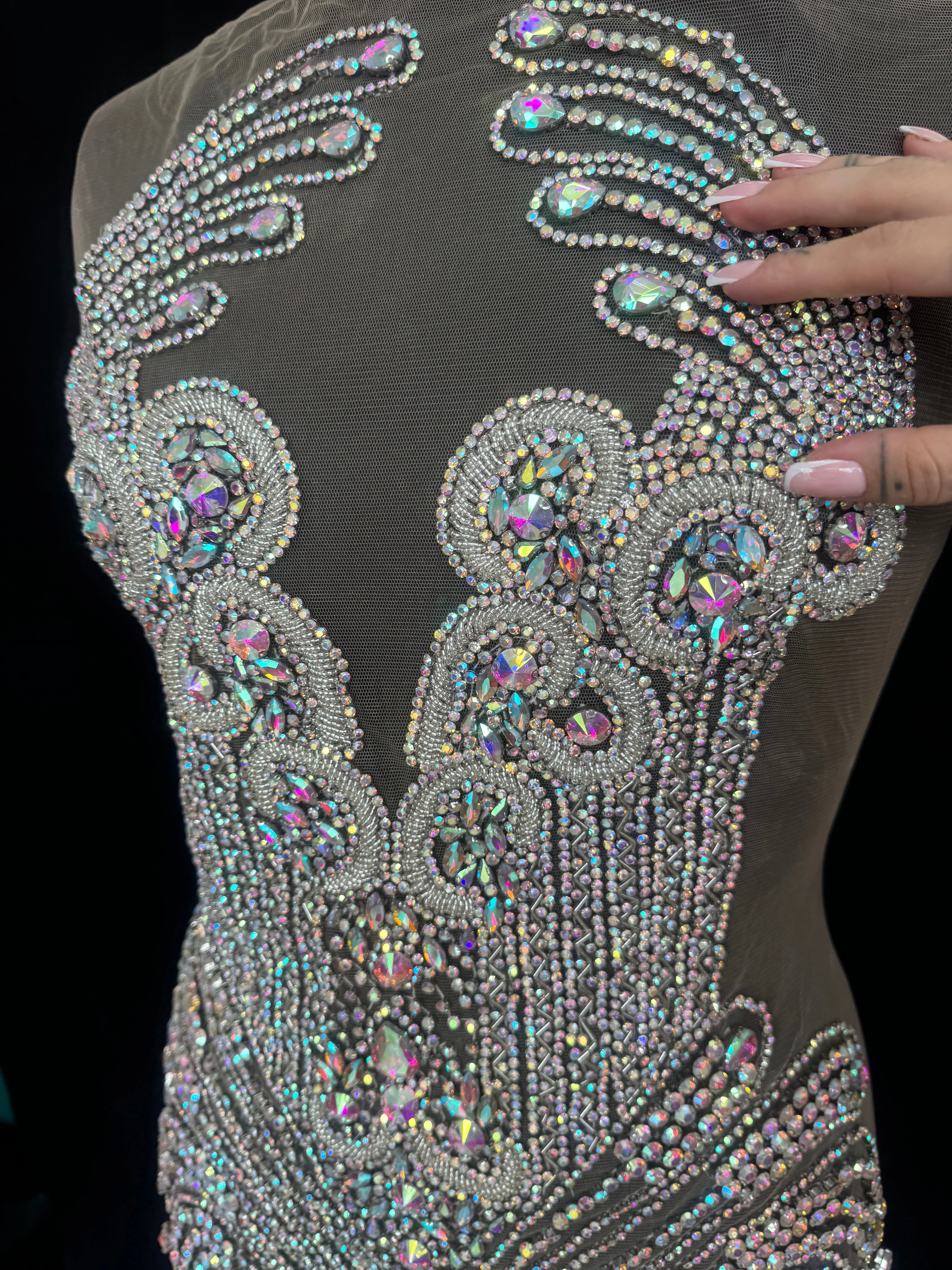 Tina Silver Iridescent Rhinestone Bodice Applique - Image 10