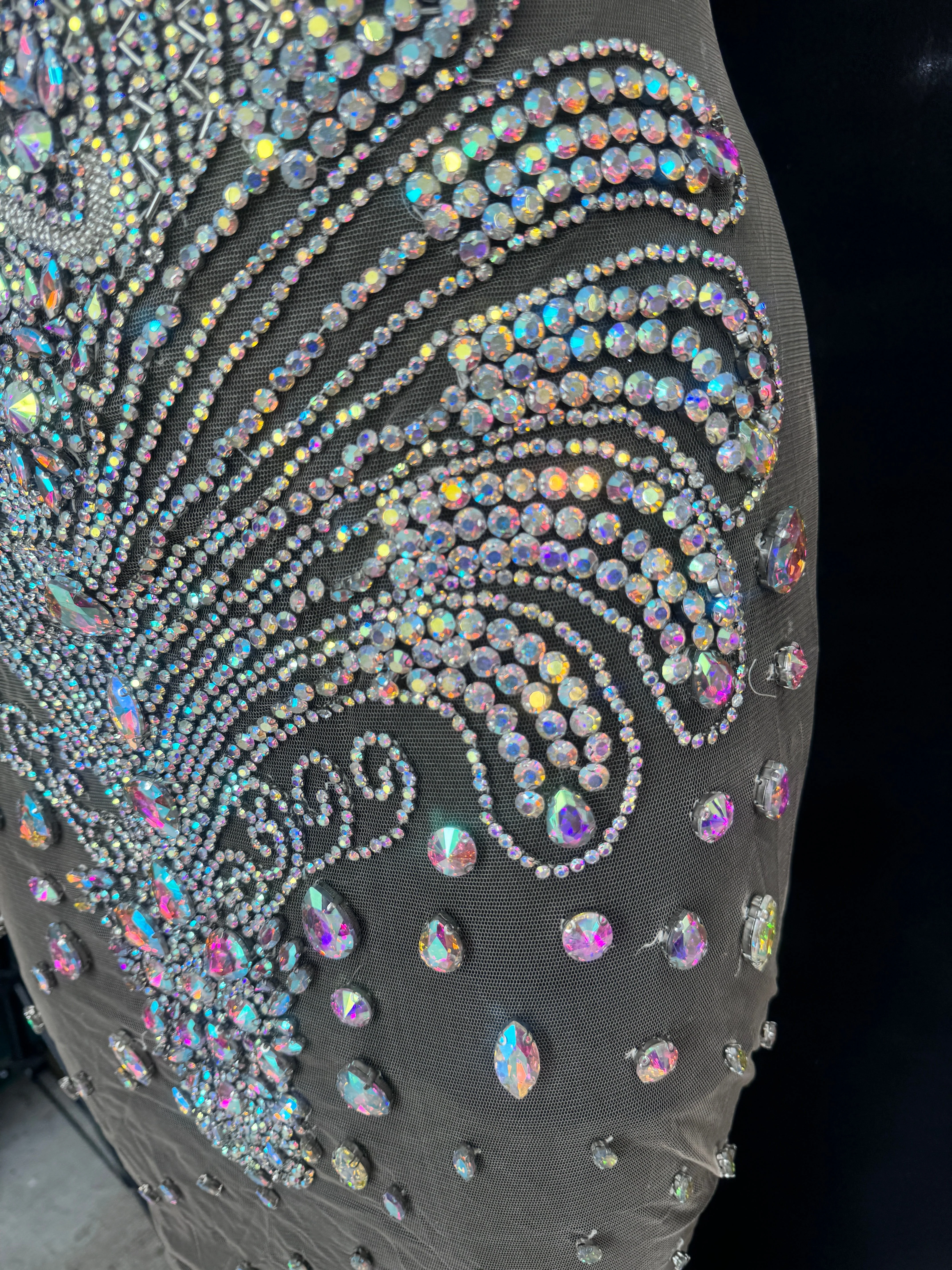 Tina Silver Iridescent Rhinestone Bodice Applique - Image 3