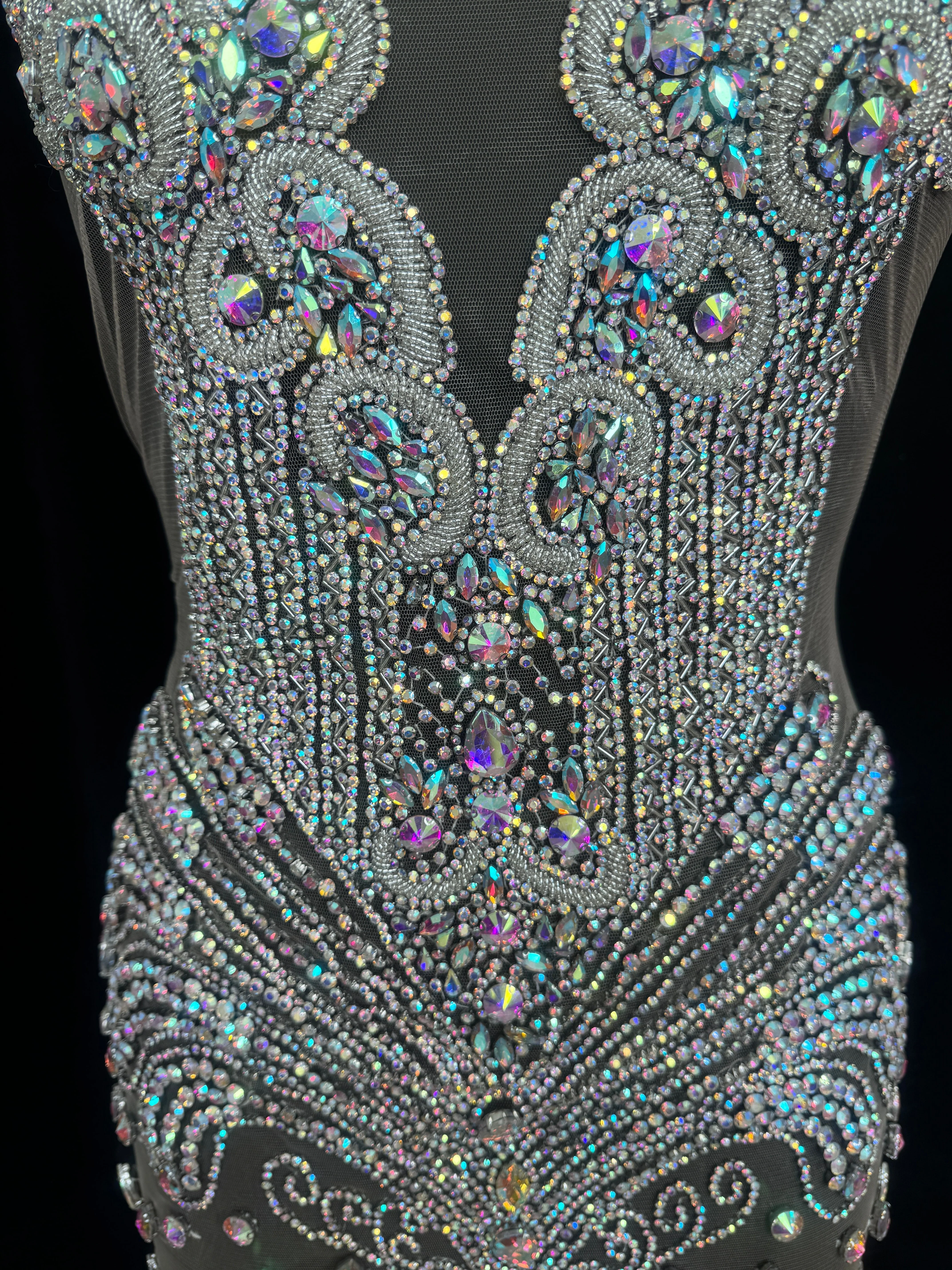 Tina Silver Iridescent Rhinestone Bodice Applique - Image 4