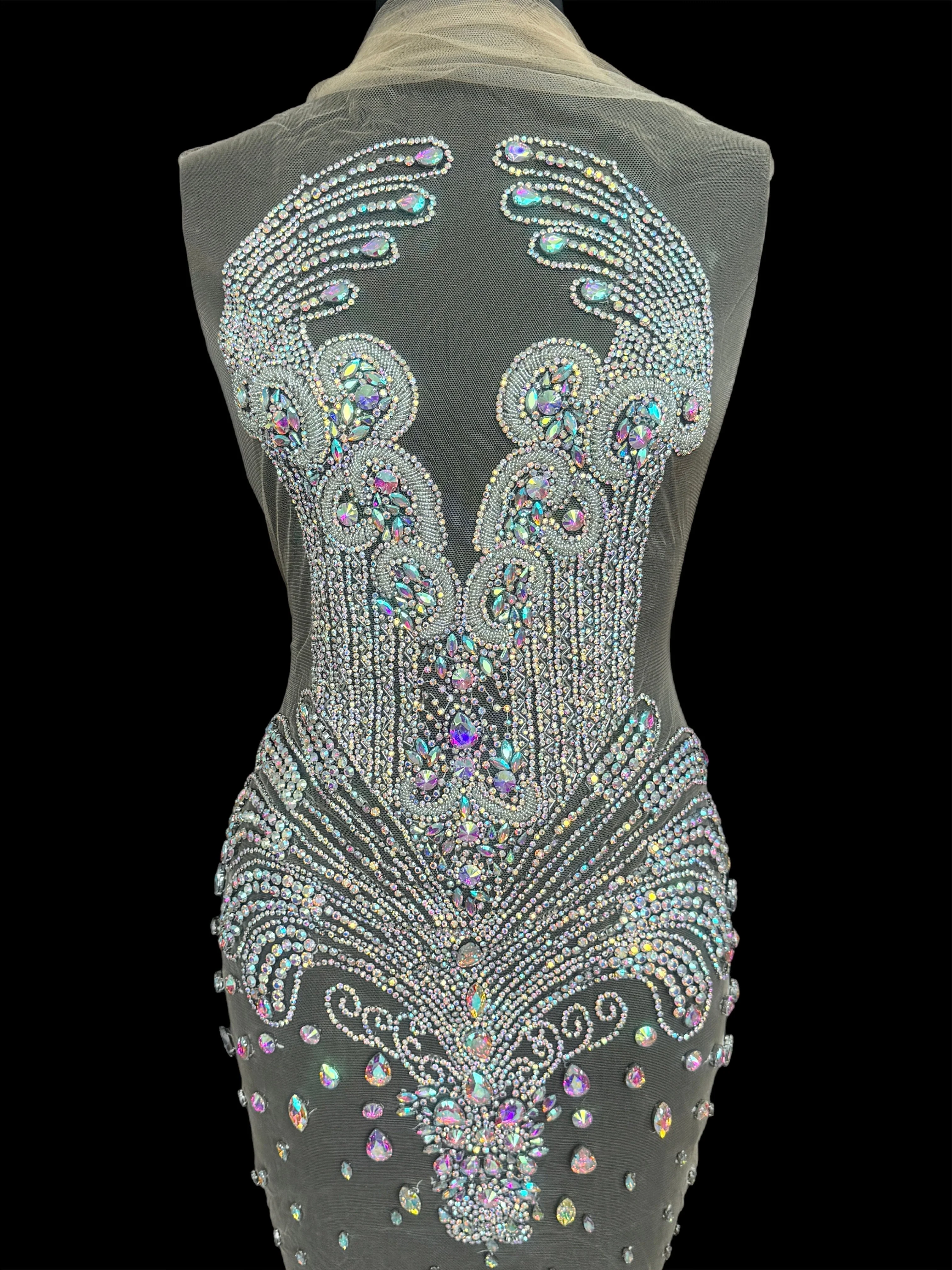 Tina Silver Iridescent Rhinestone Bodice Applique - Image 5