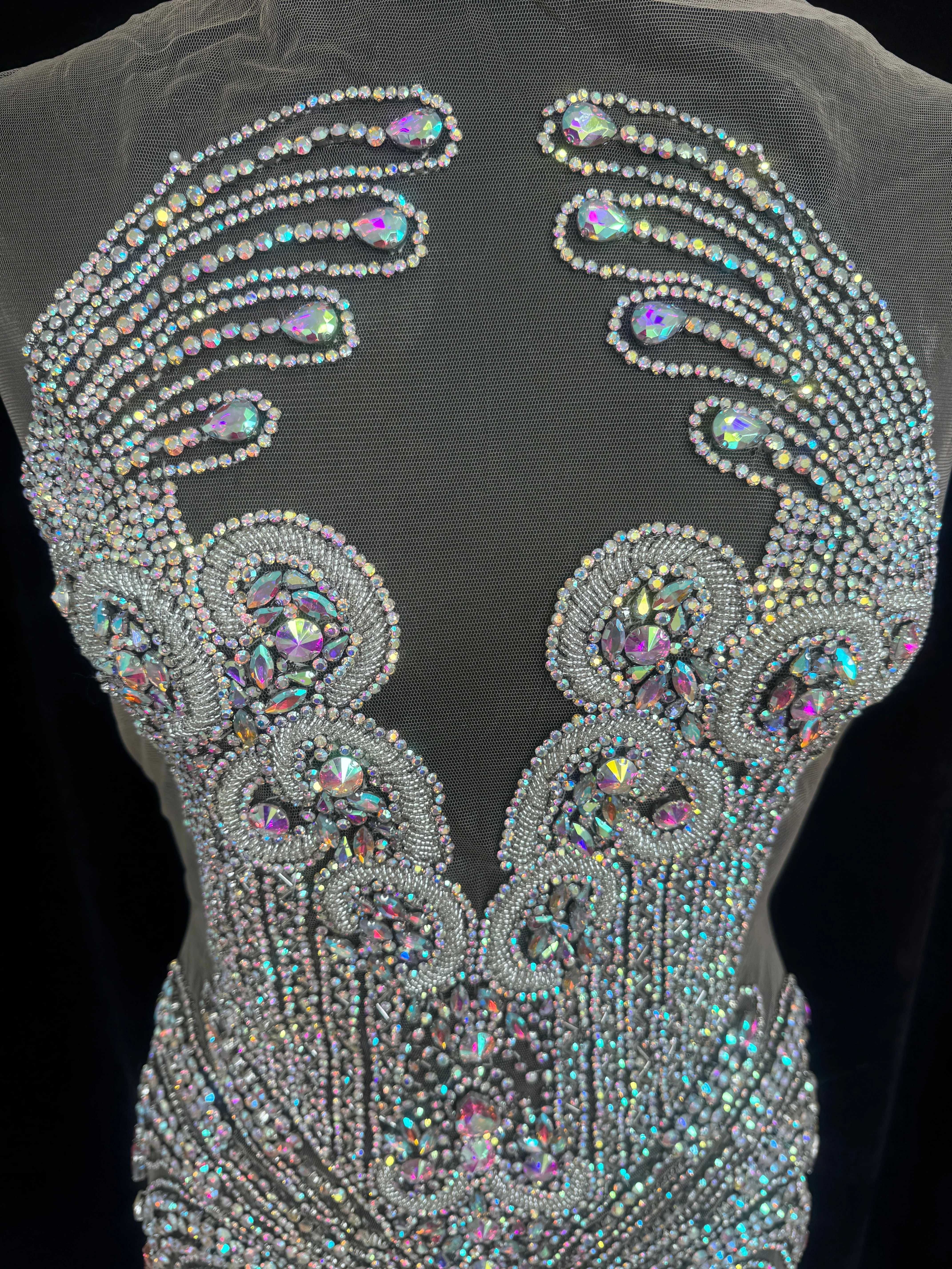 Tina Silver Iridescent Rhinestone Bodice Applique - Image 6