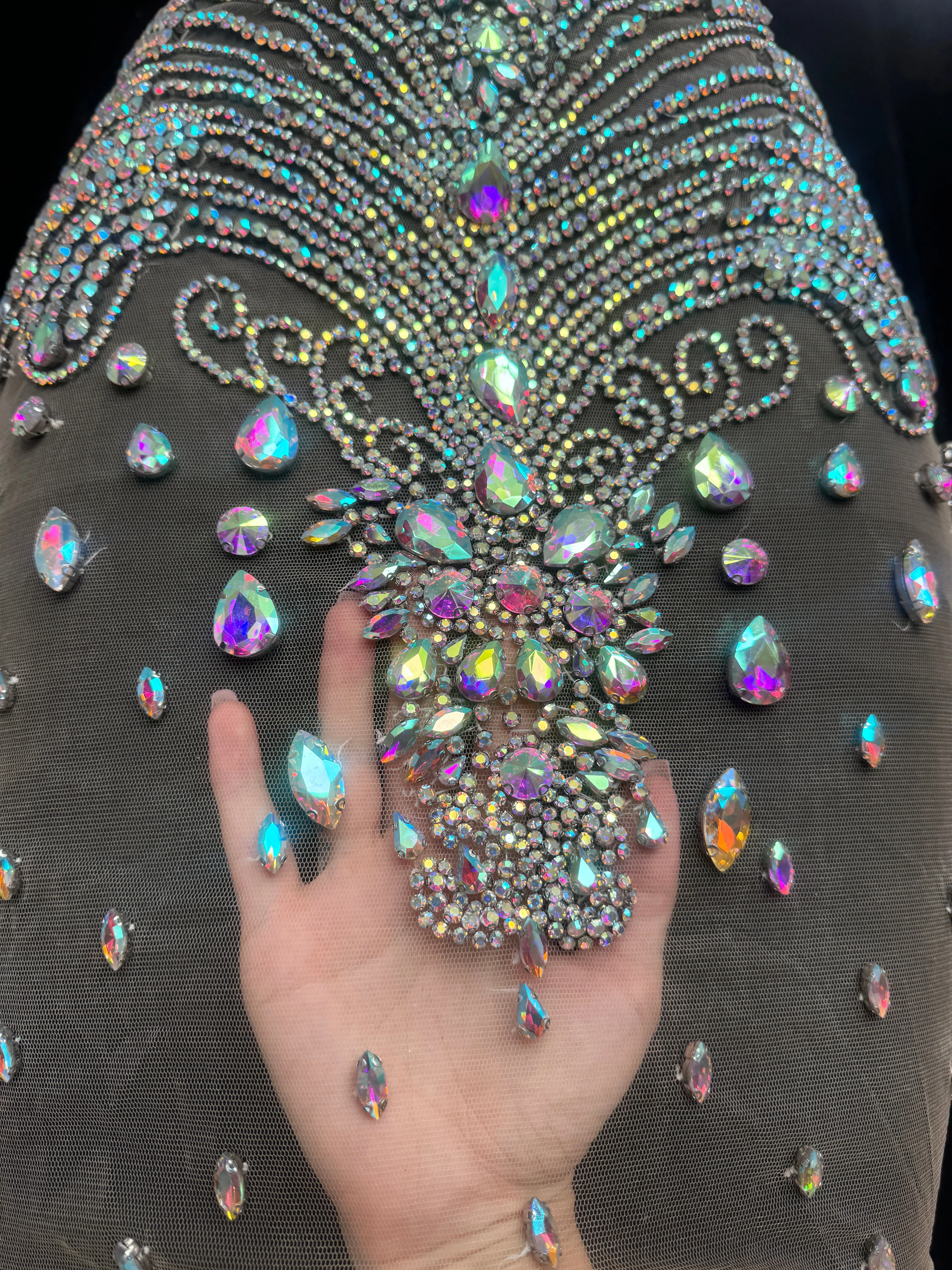 Tina Silver Iridescent Rhinestone Bodice Applique - Image 8