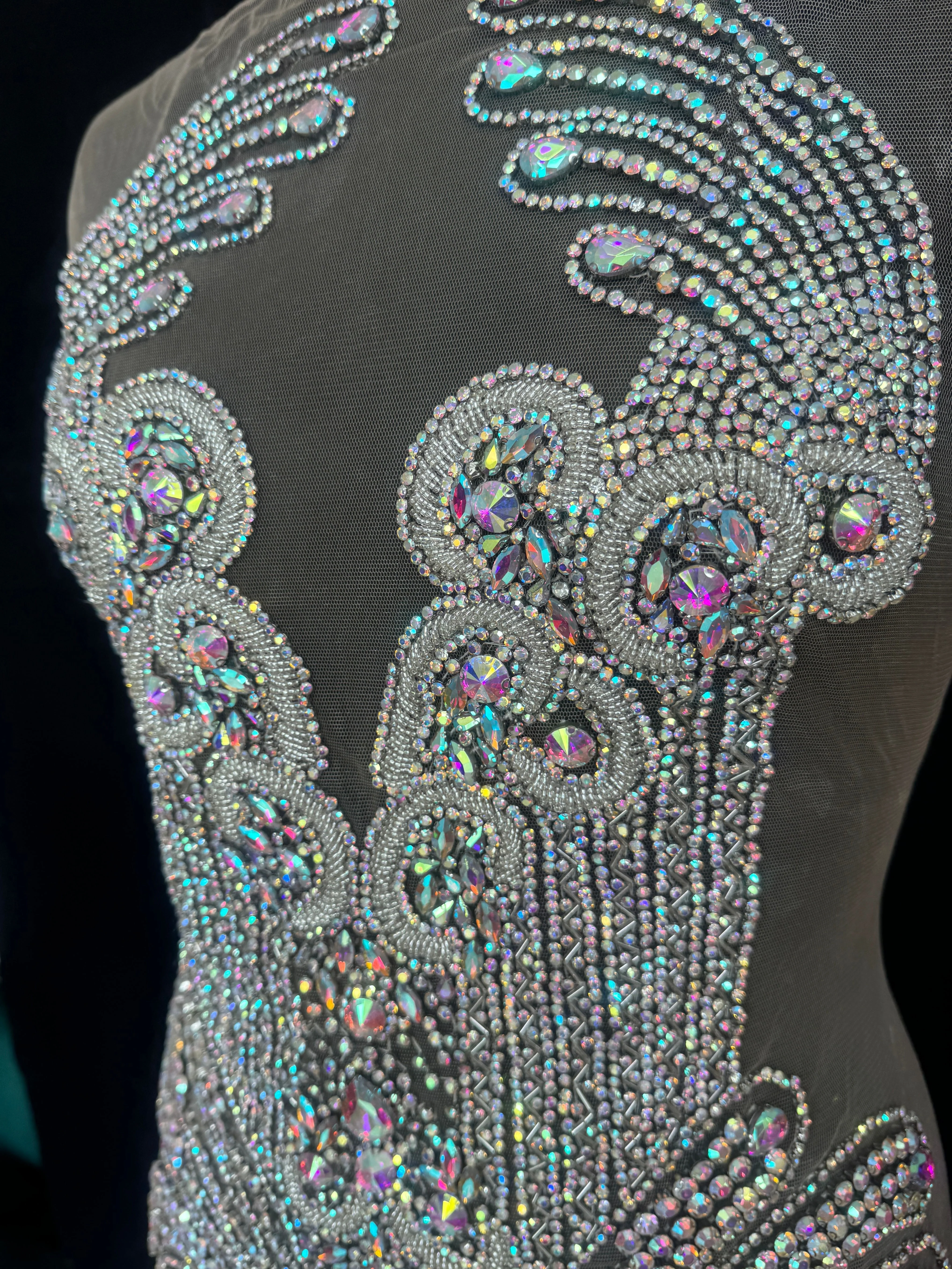 Tina Silver Iridescent Rhinestone Bodice Applique - Image 9