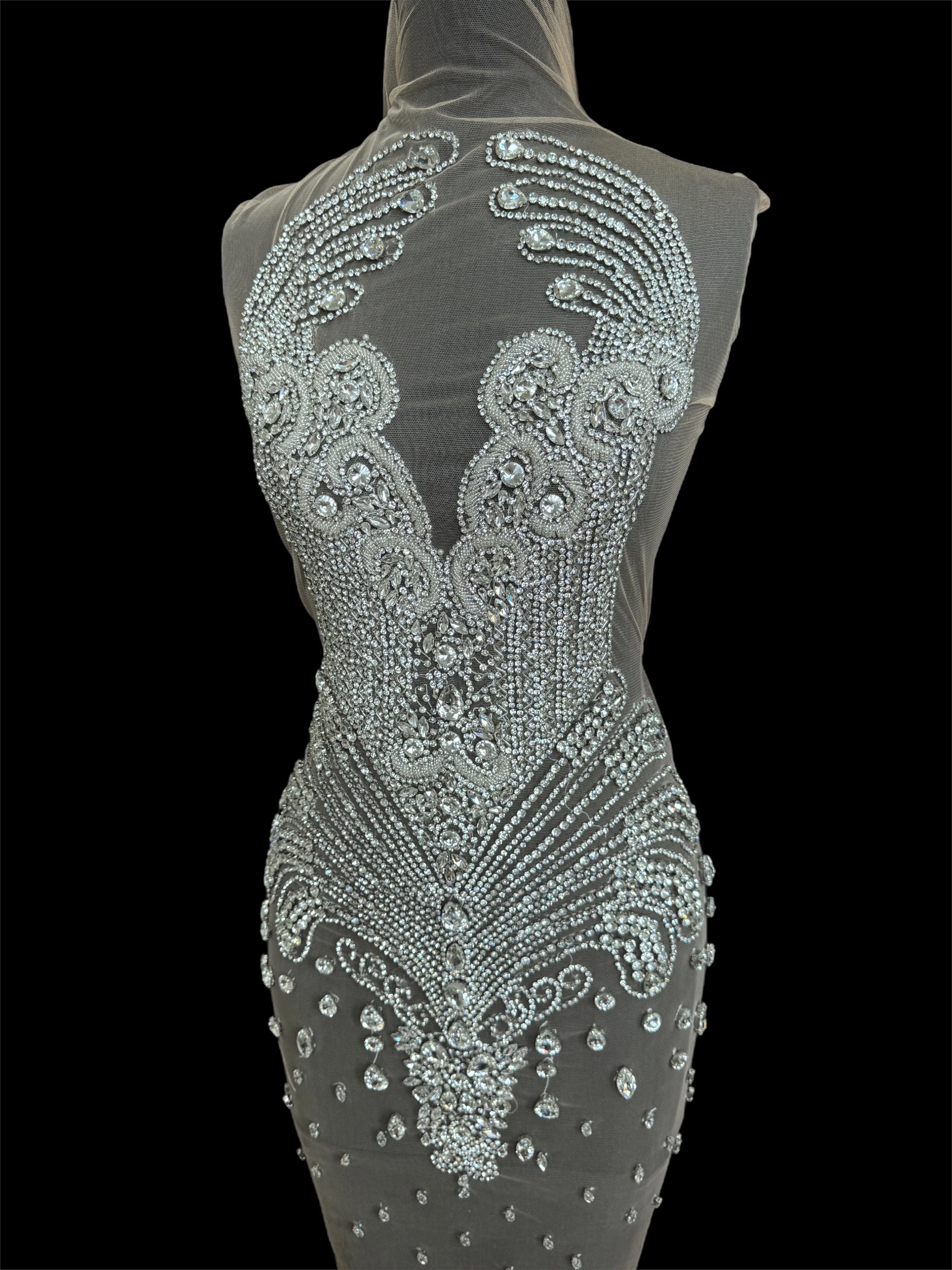 Tina Silver Rhinestones Bodice Applique