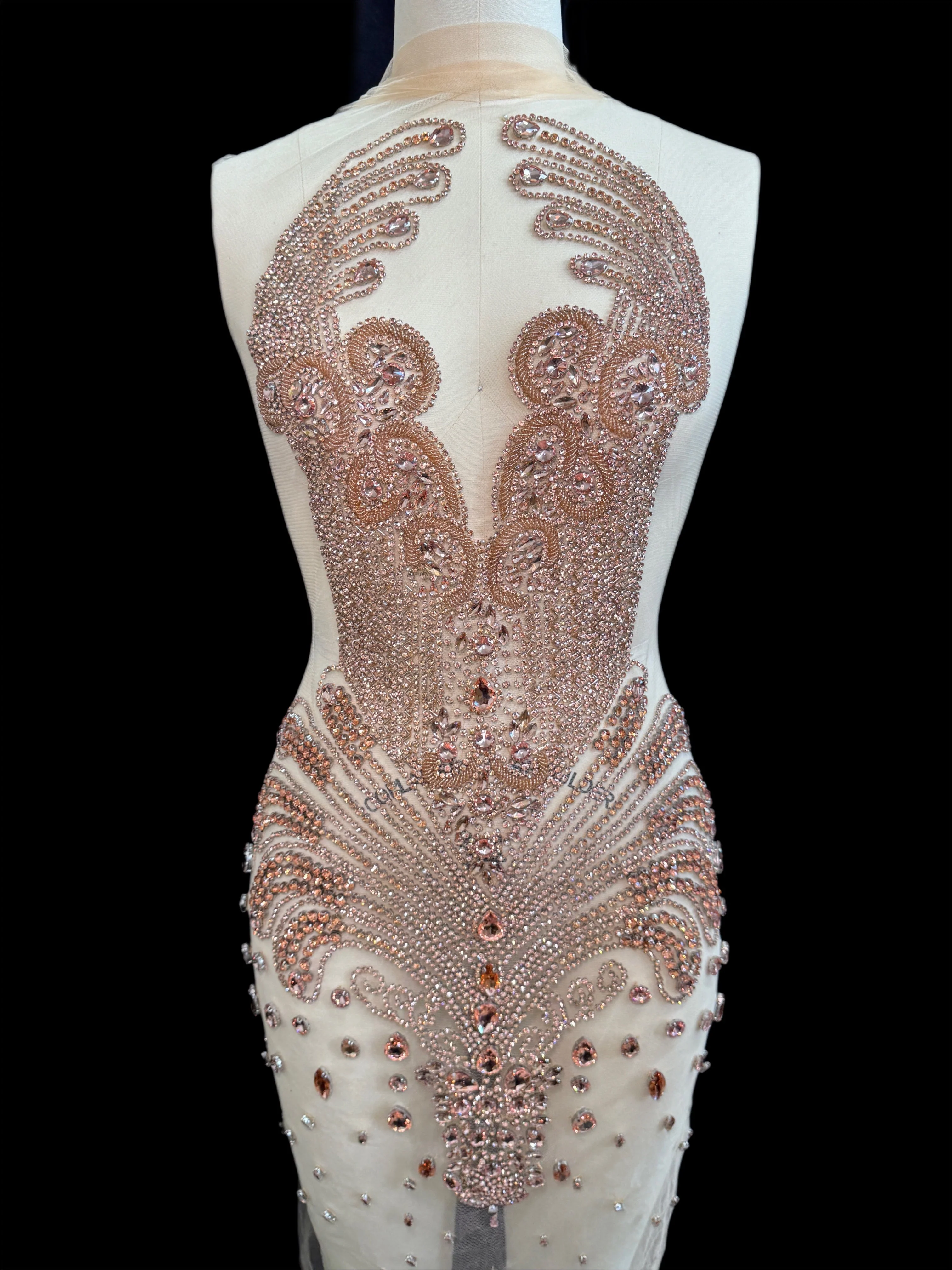 Tina Rose Gold Rhinestones Bodice Applique