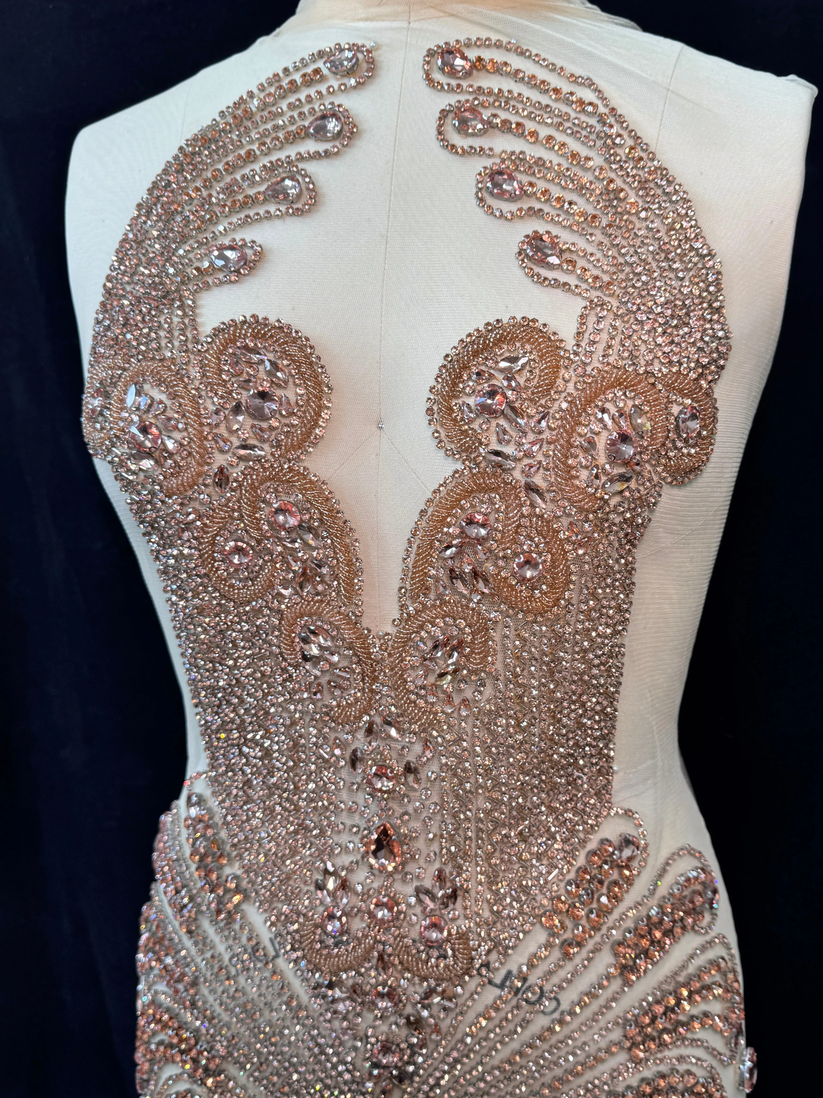 Tina Rose Gold Rhinestones Bodice Applique - Image 4