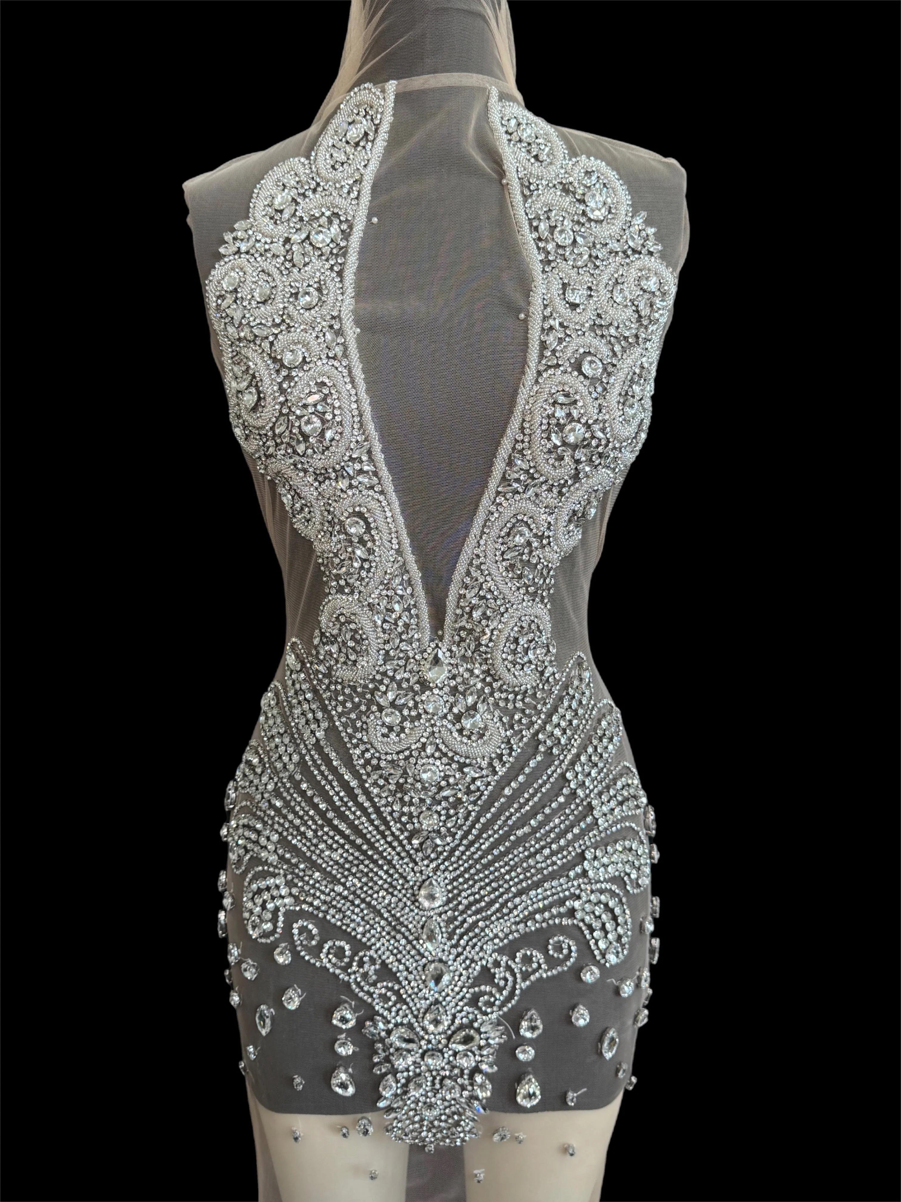 Tracie Silver Rhinestones Bodice Applique