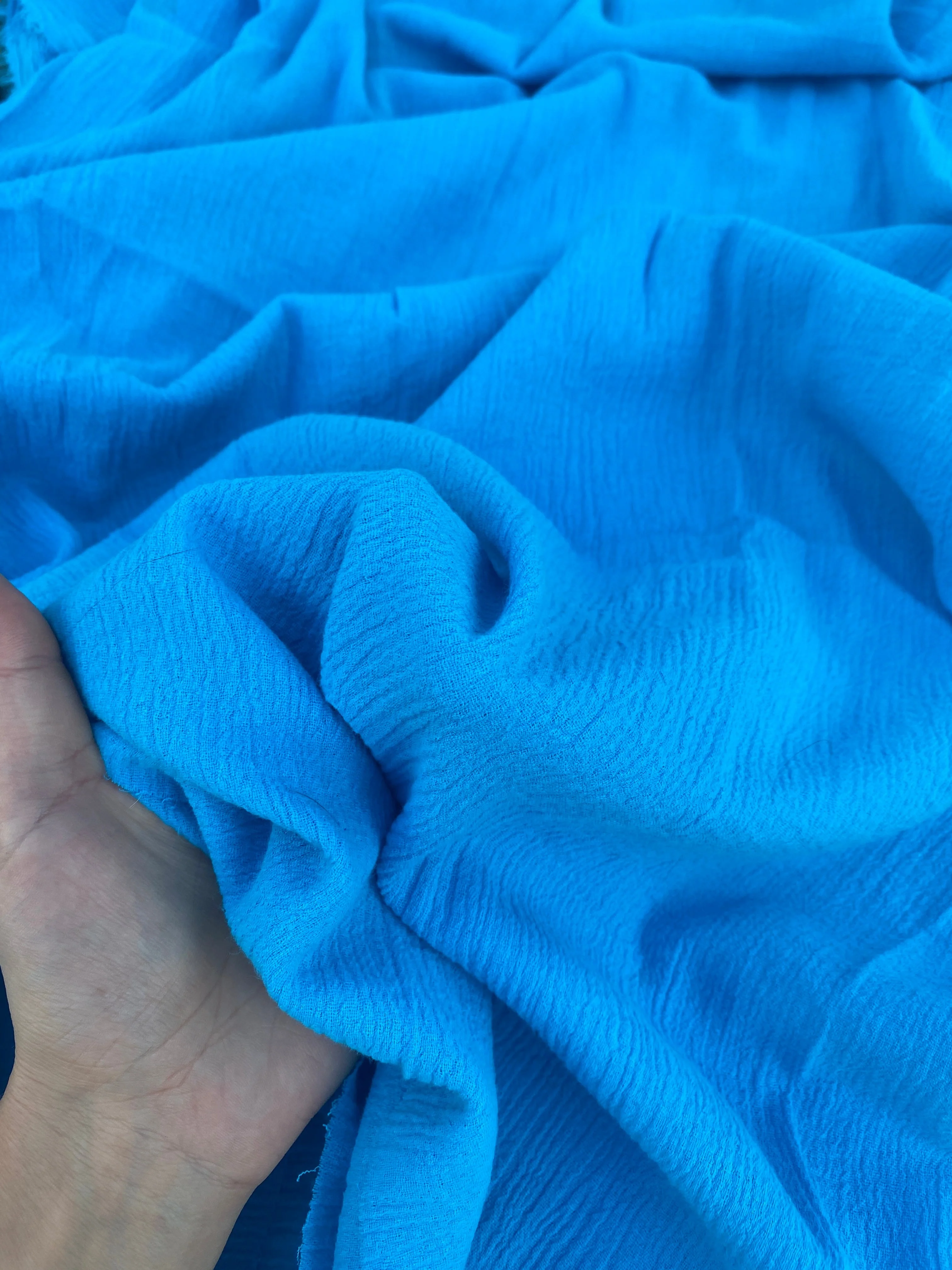 Turquoise Crinkle Cotton Gauze - Image 4