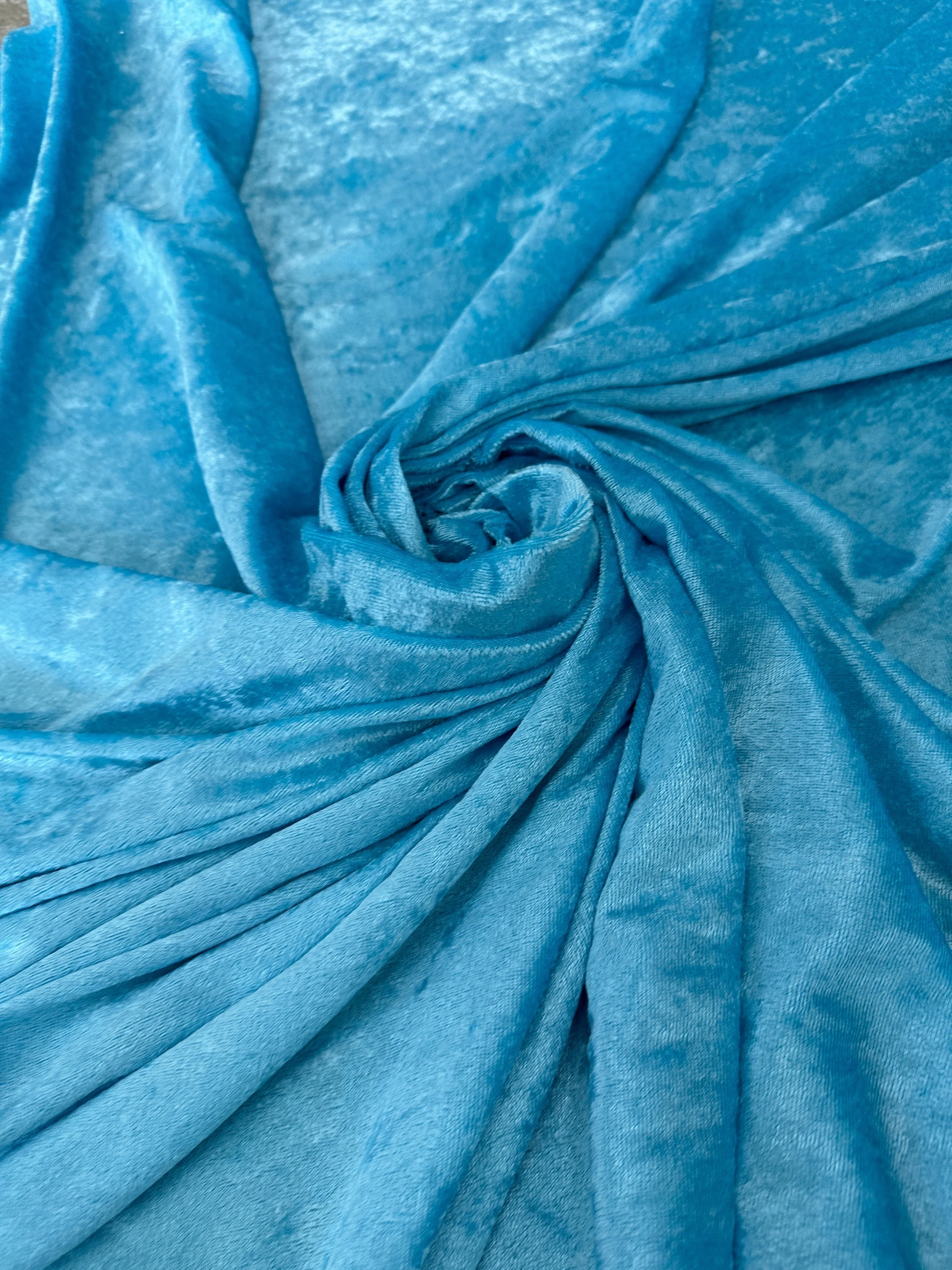 Turquoise Stretch Crushed Velvet - Image 4