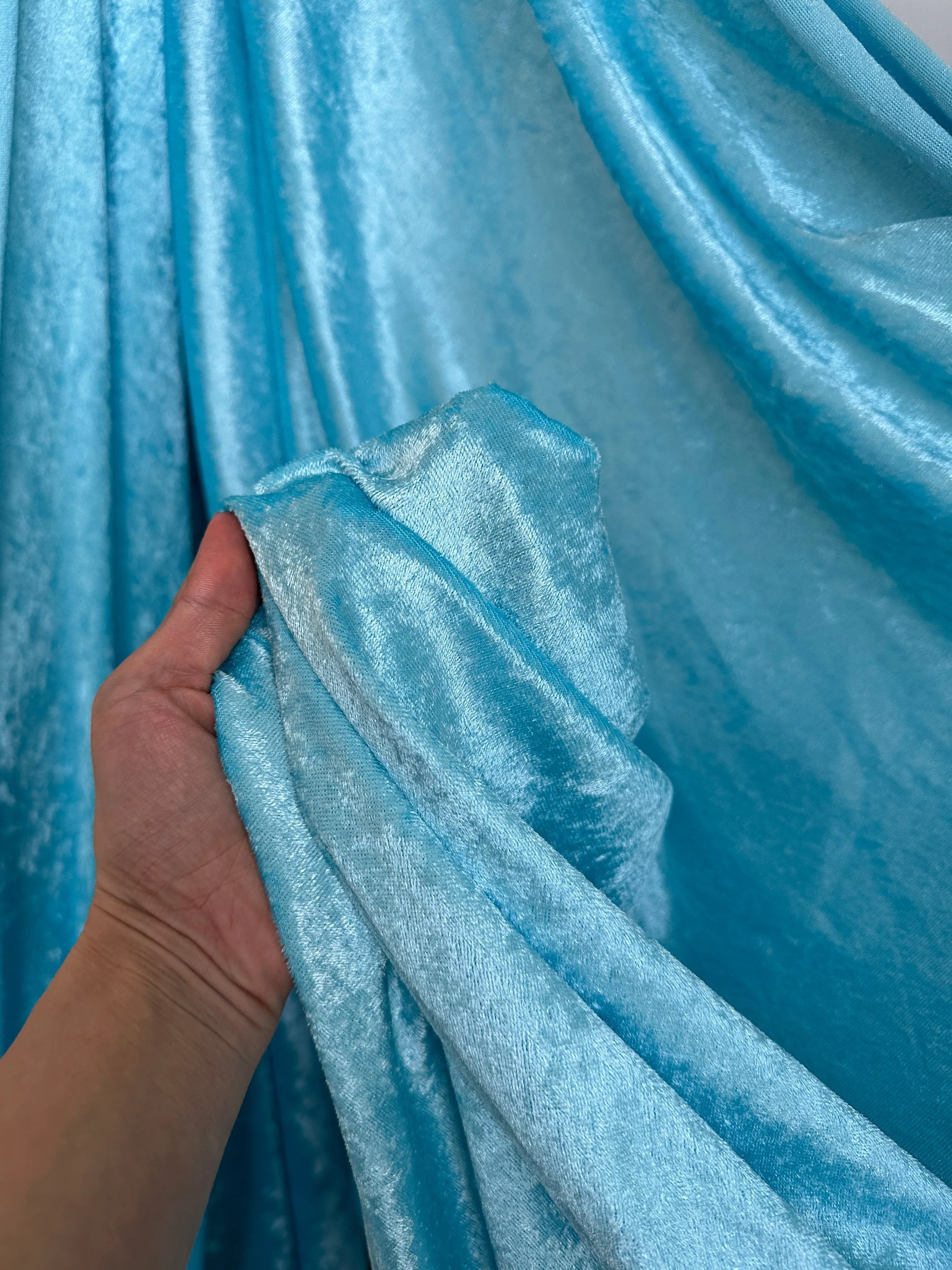 Turquoise Stretch Crushed Velvet - Image 6