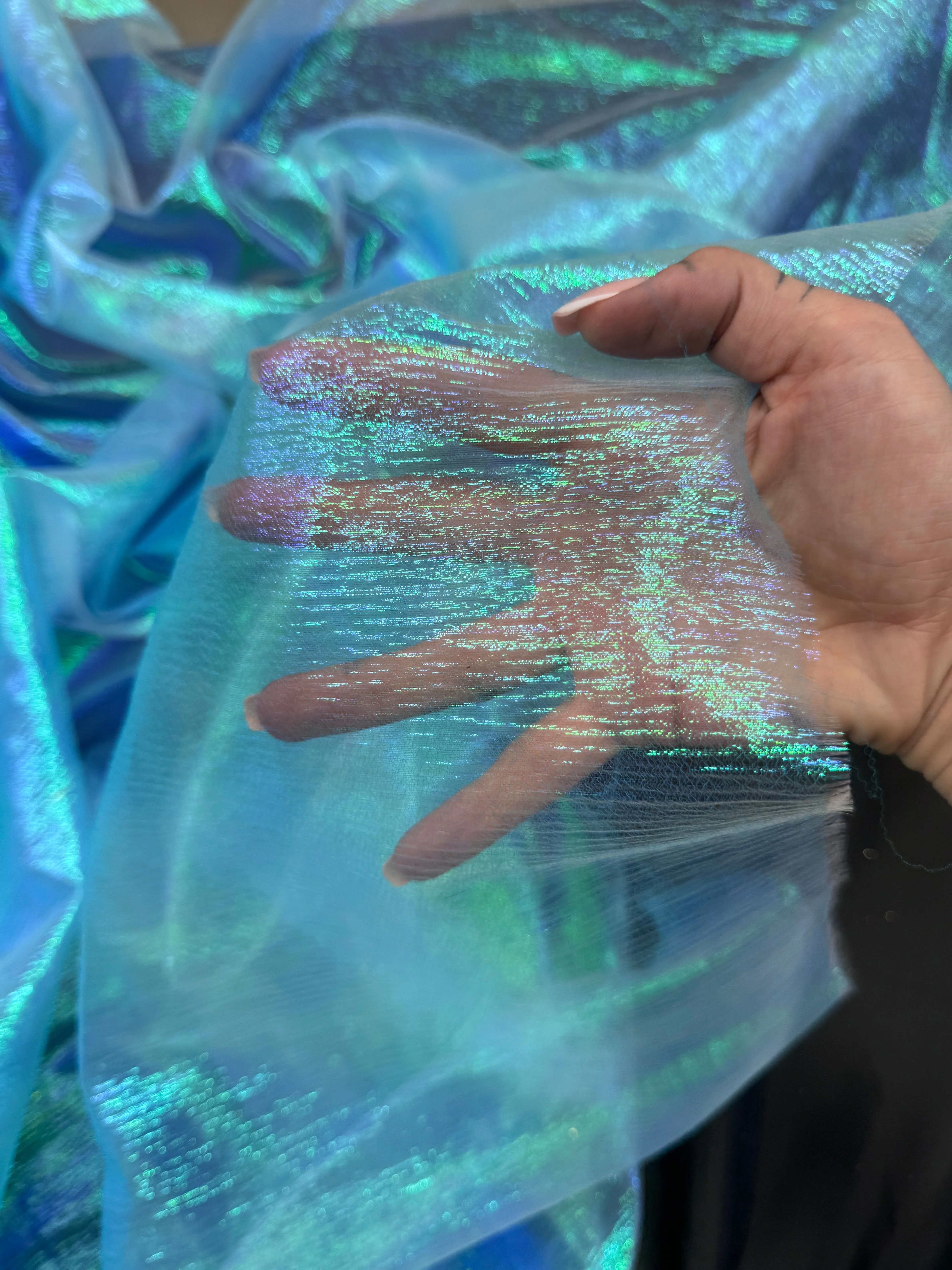 Turquoise Iridescent Crushed Organza - Image 3