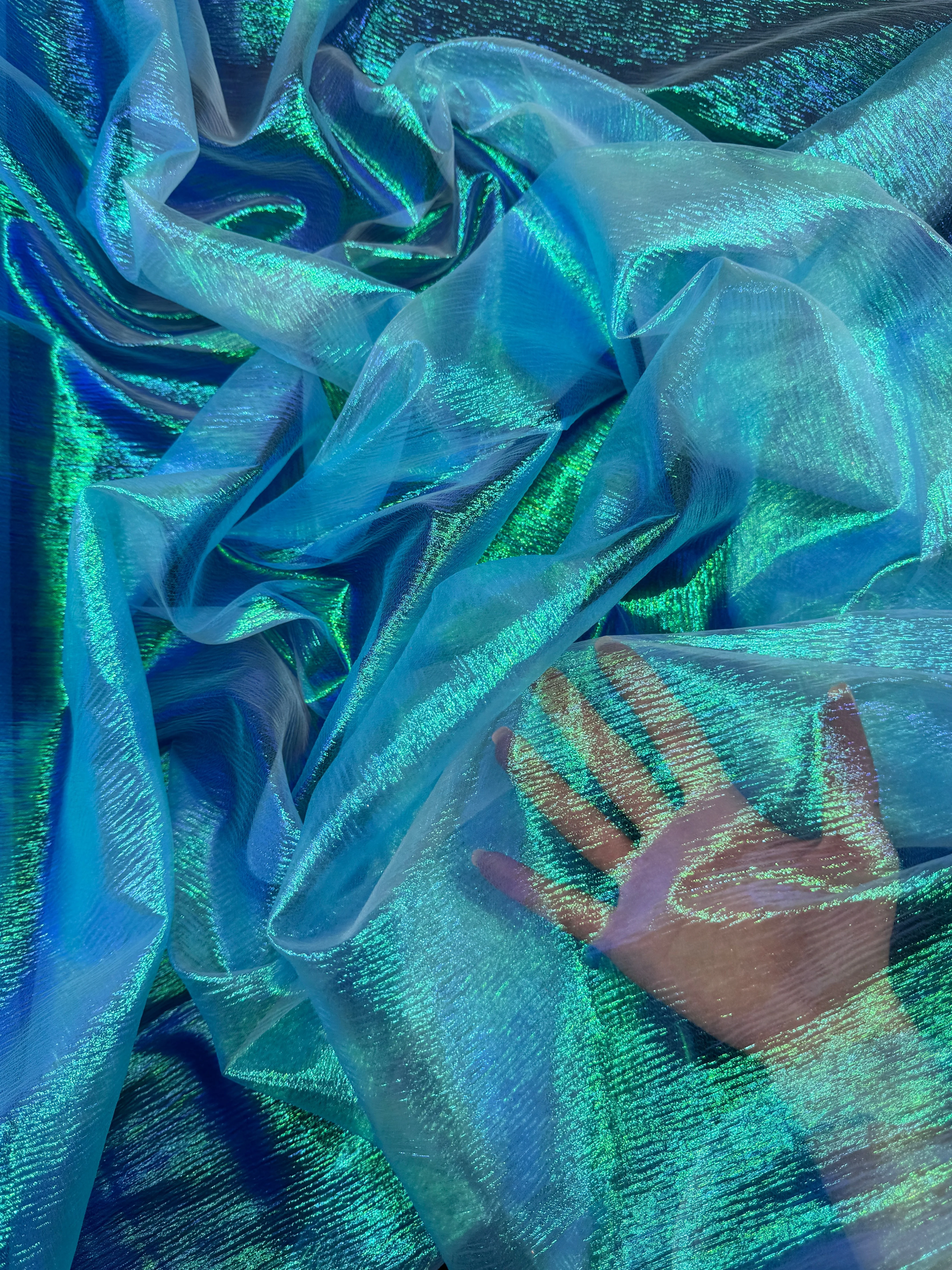 Turquoise Iridescent Crushed Organza - Image 4