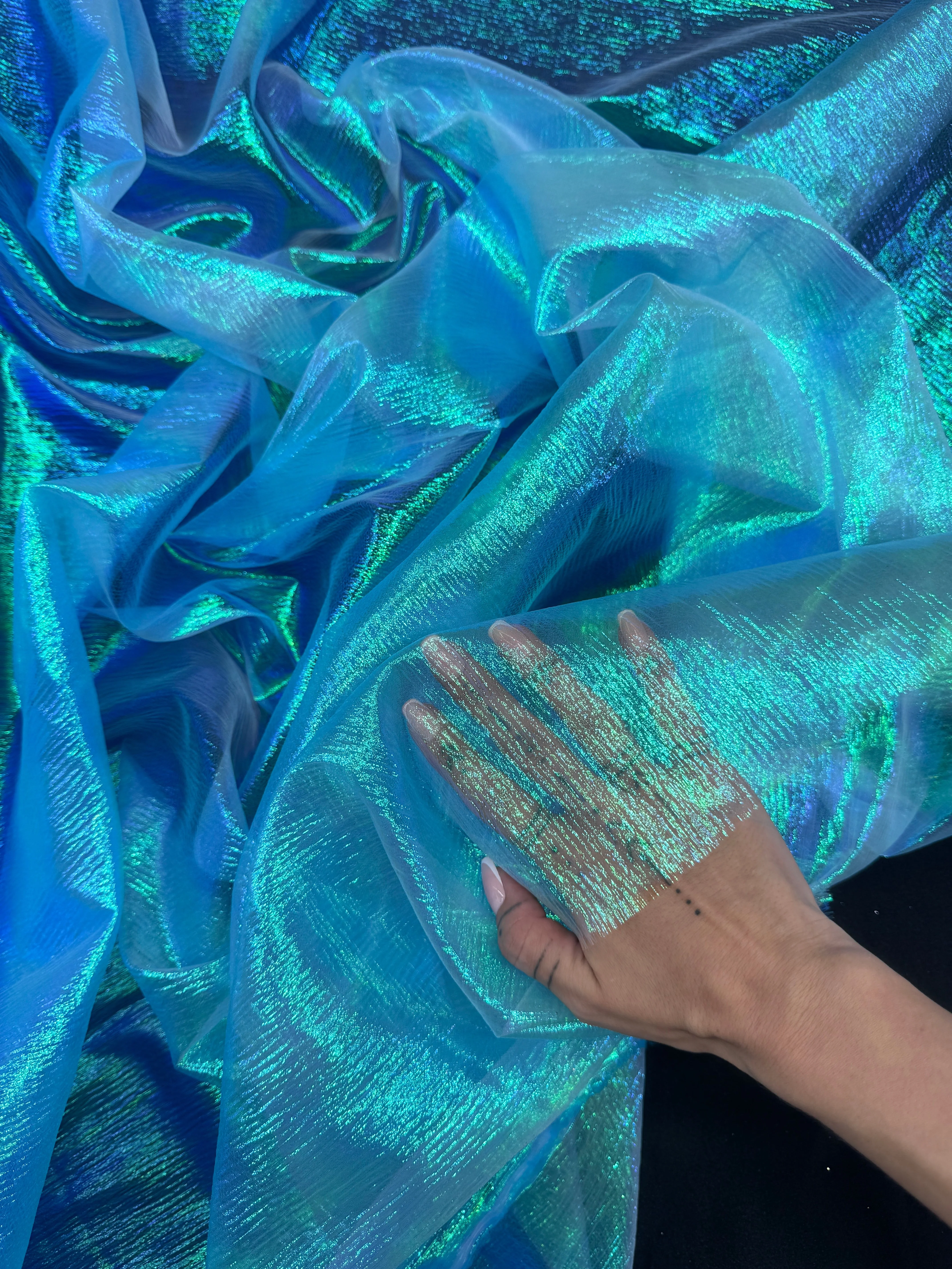 Turquoise Iridescent Crushed Organza - Image 9