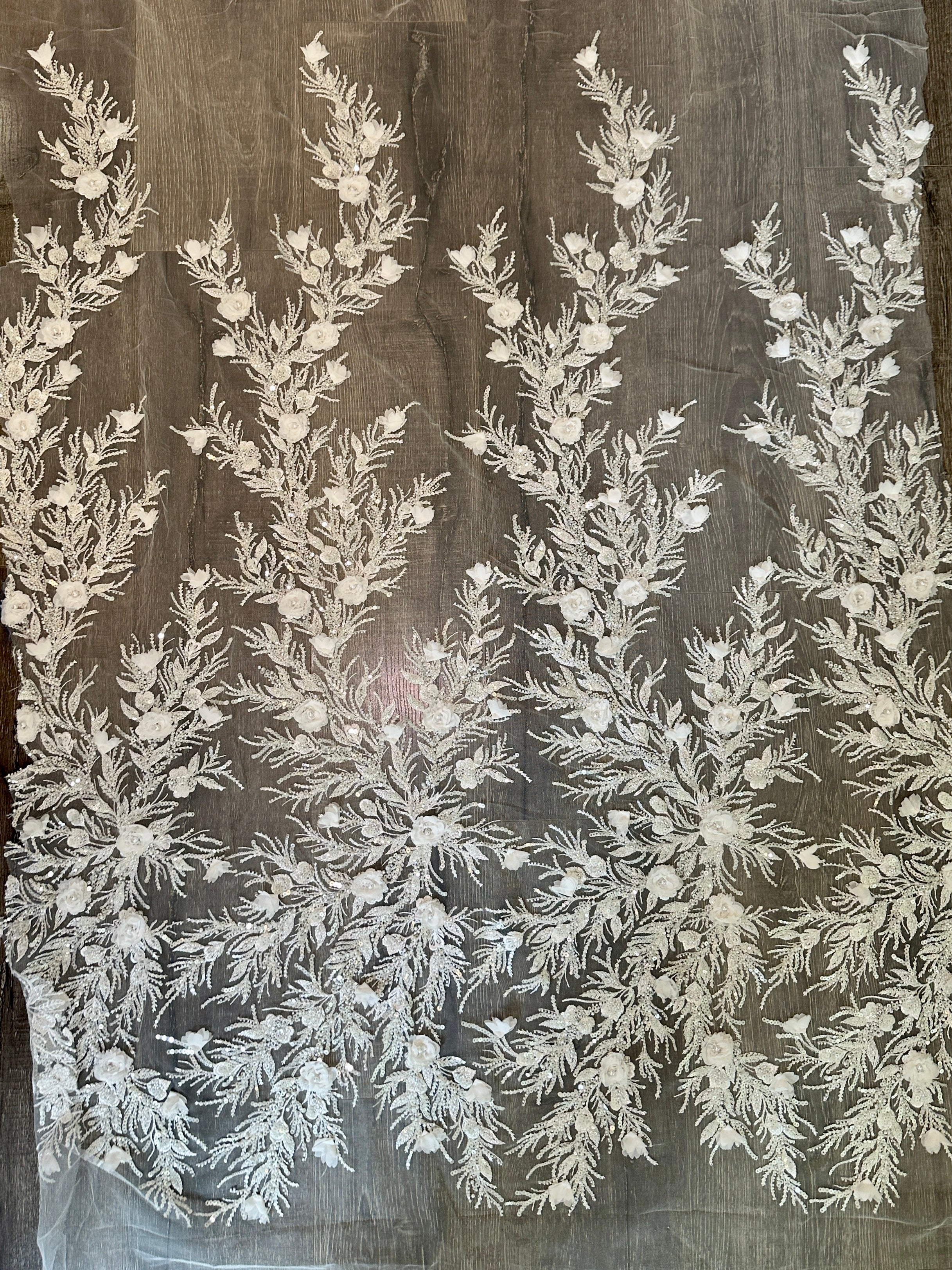 White 3D Floral Branch Sequin Beaded Lace - Image 2