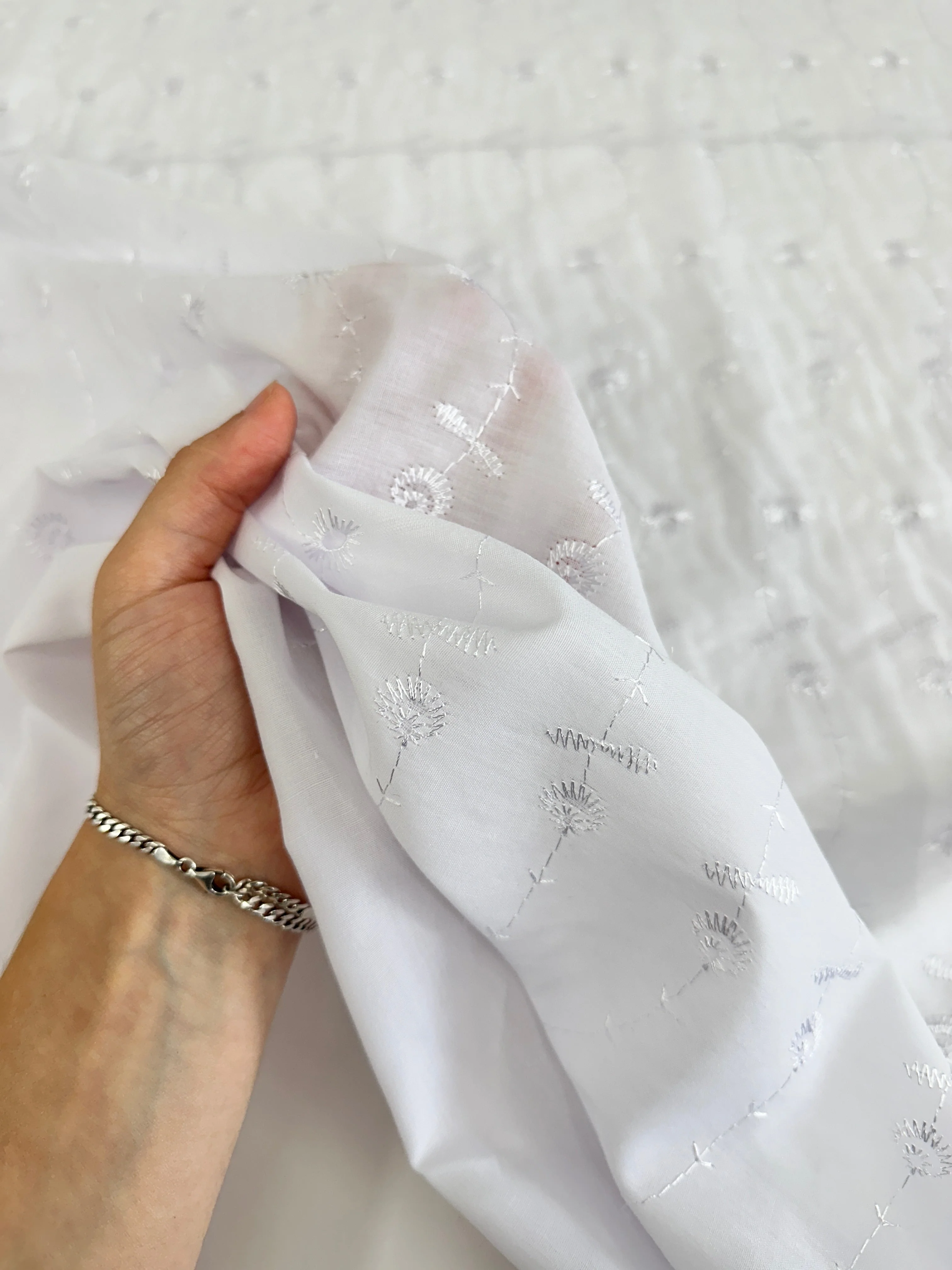 White Dainty Cotton Embroidered Eyelet - Image 10