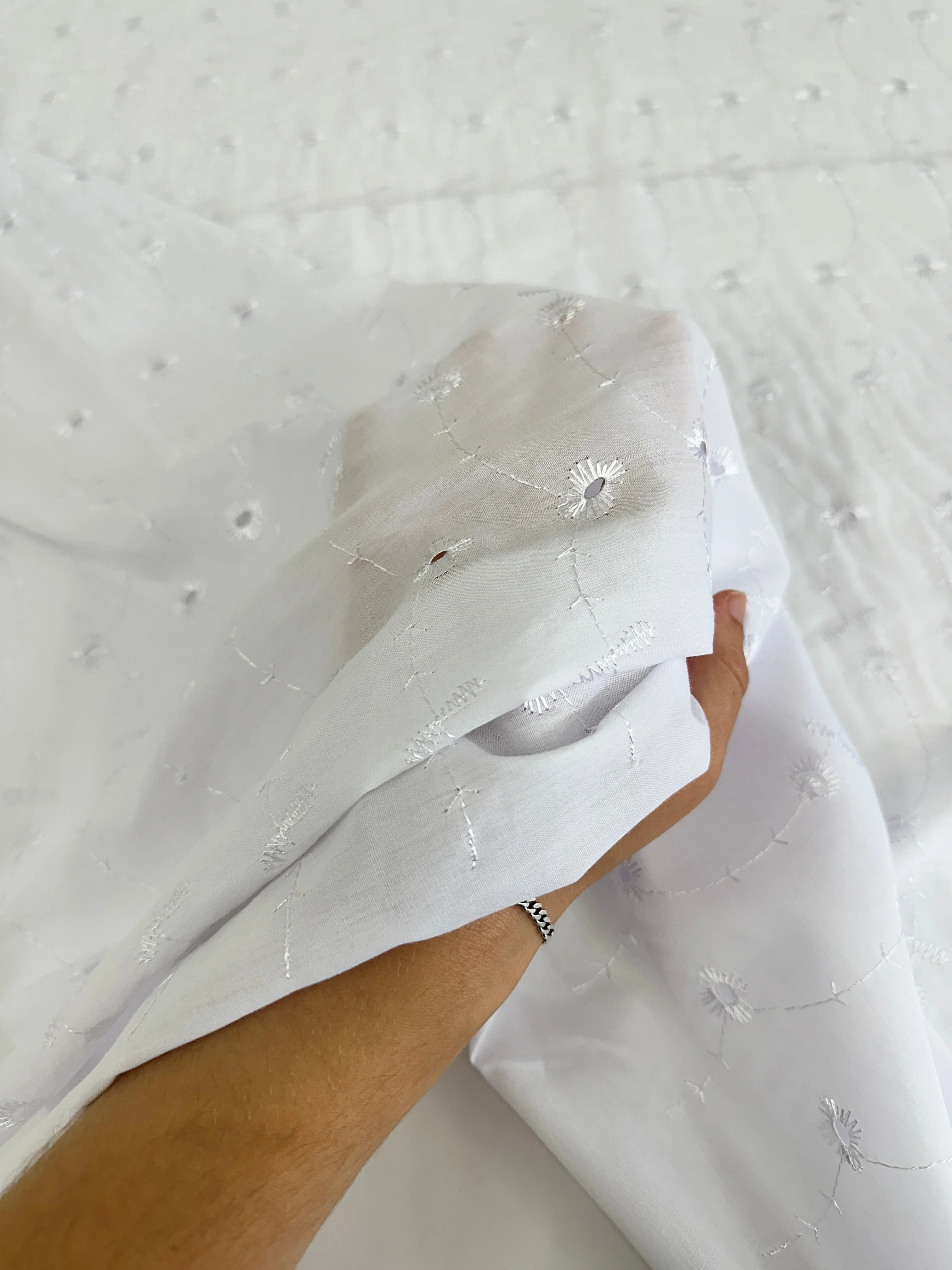 White Dainty Cotton Embroidered Eyelet - Image 6